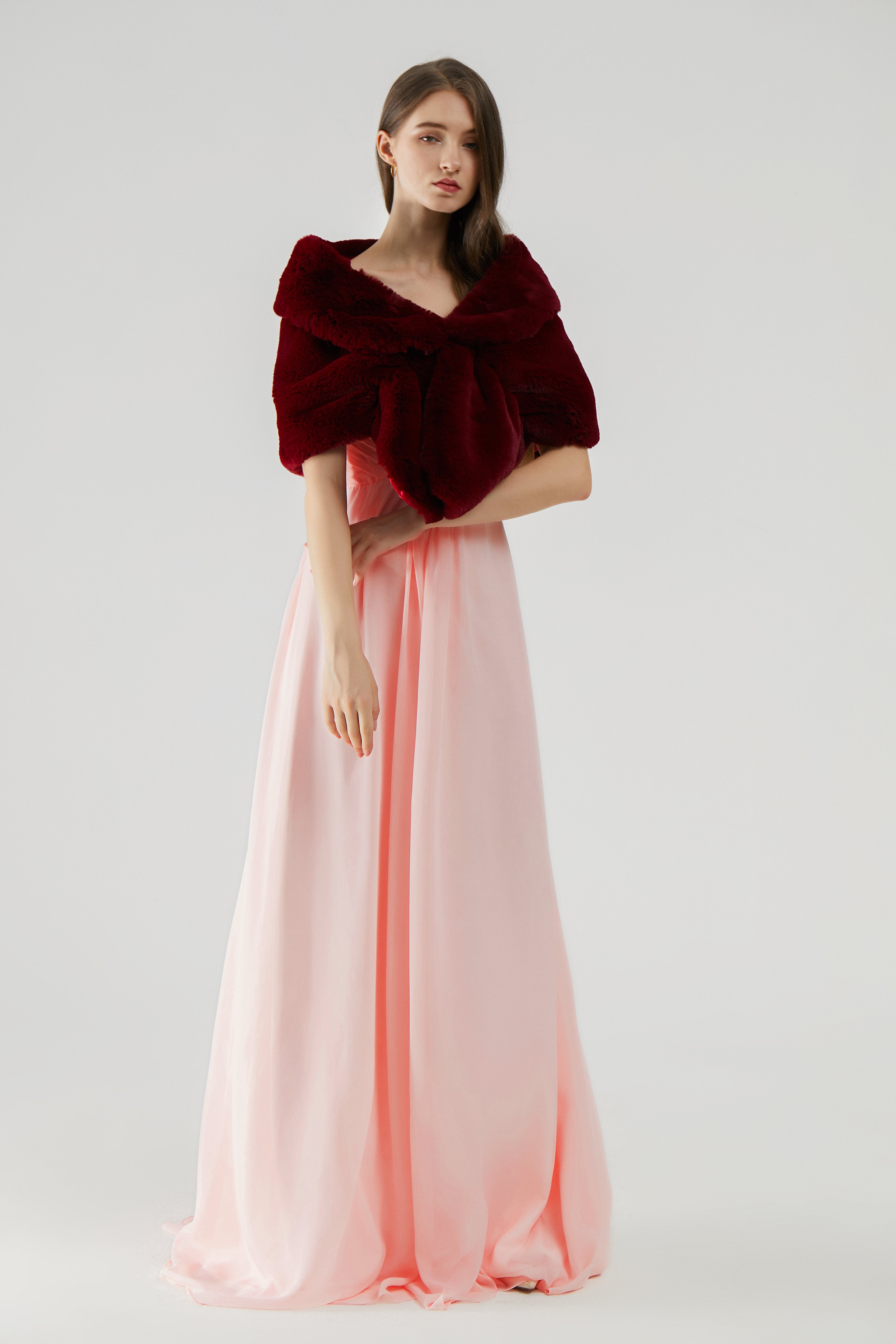 Burgundy Faux Fur Bridal Shawl