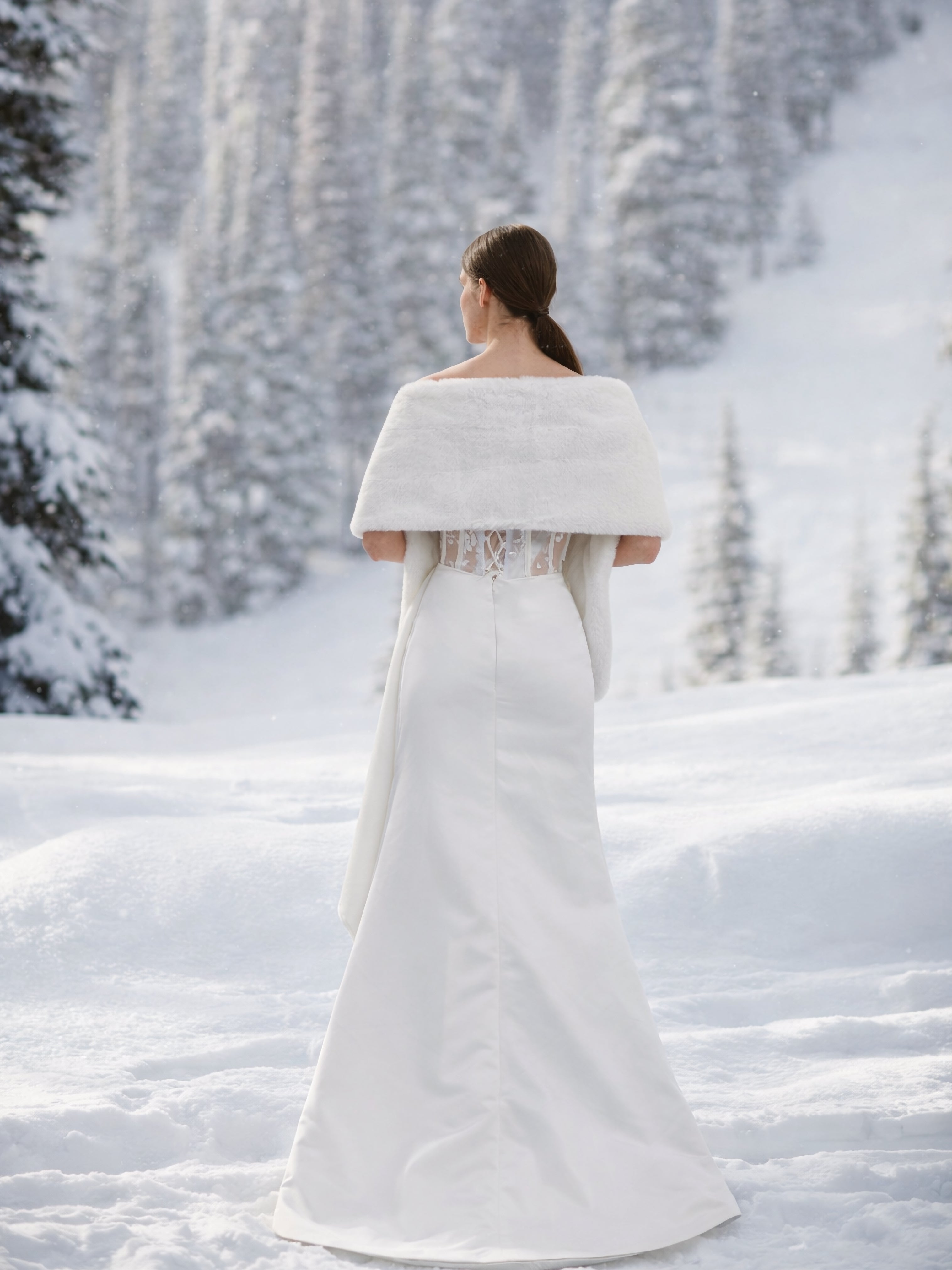 White Faux Fur Bridal Shawl