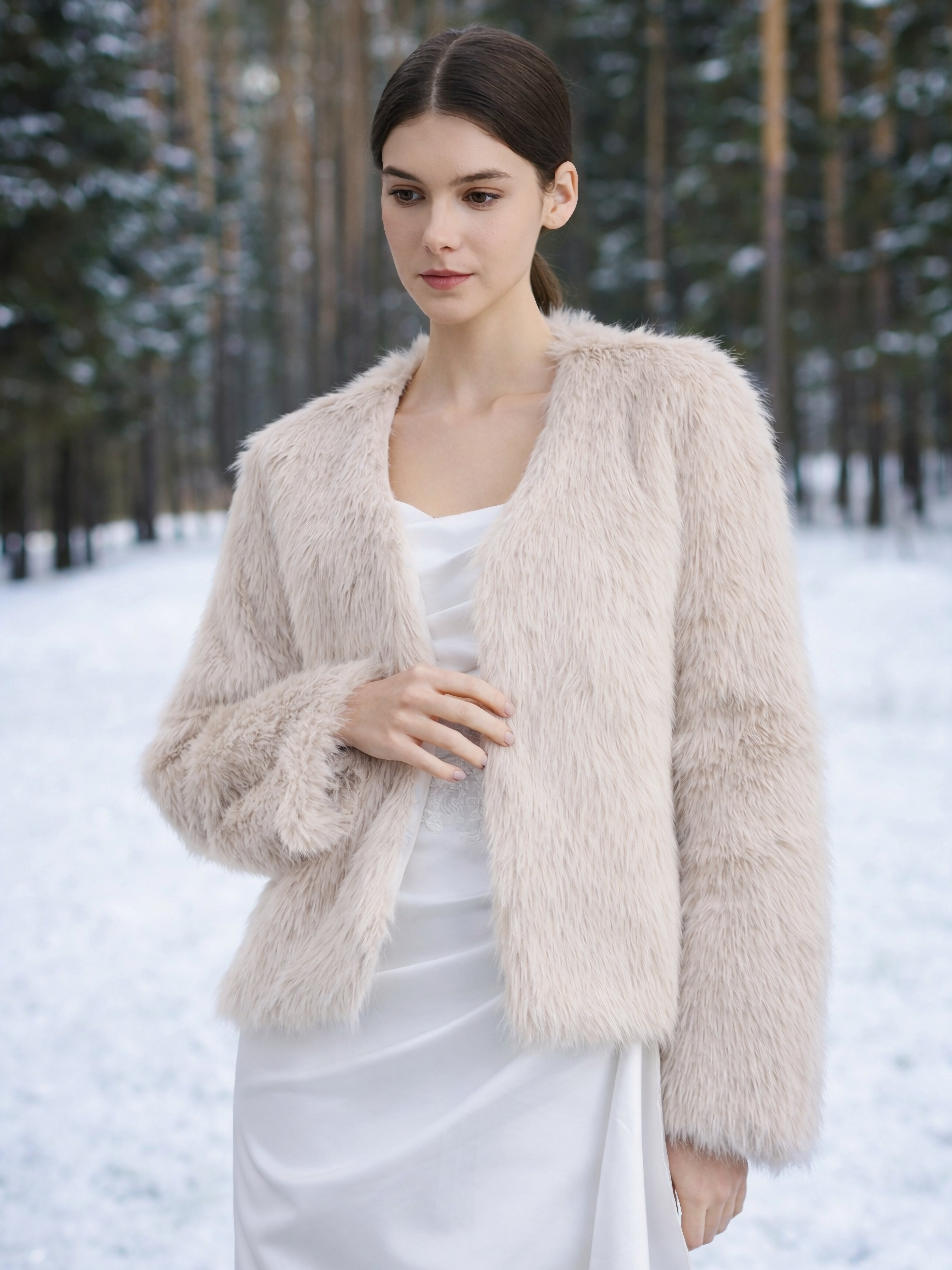 Bridal Blush Faux Fur Jacket with Long Sleeves