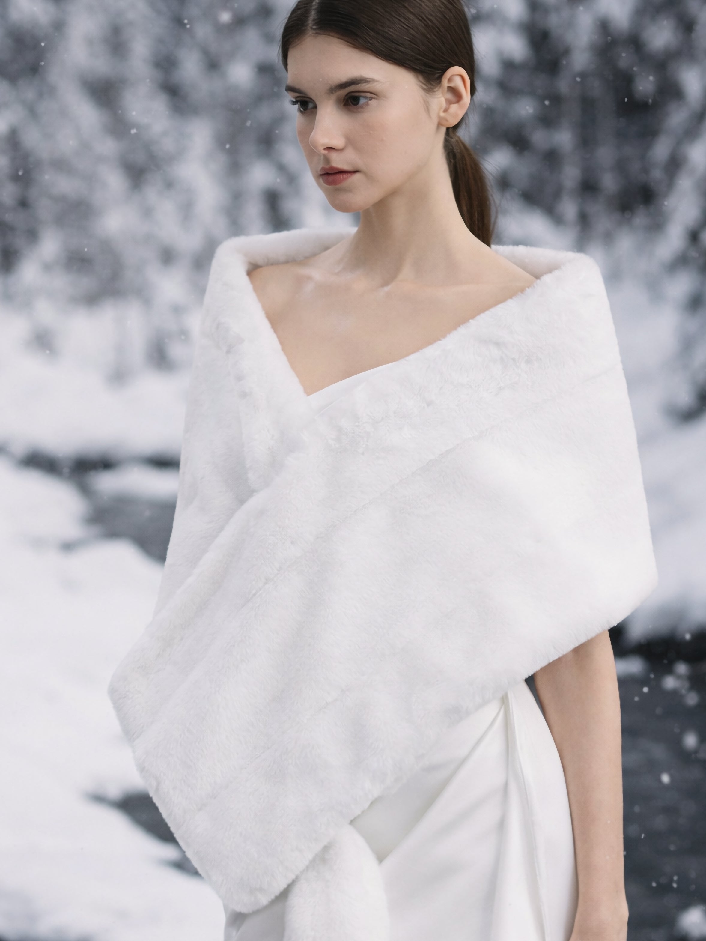 White Faux Fur Bridal Shawl
