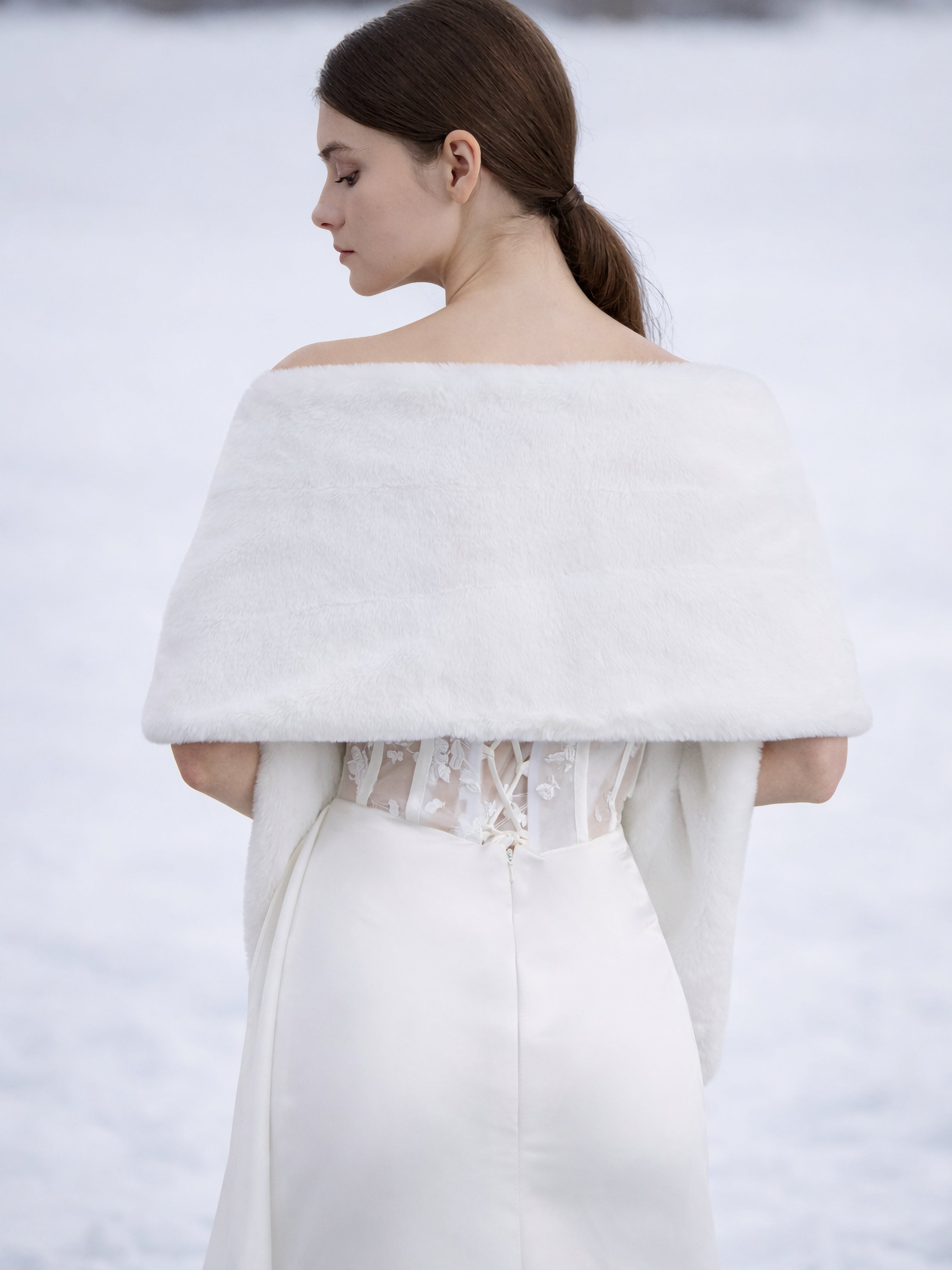White Faux Fur Bridal Shawl