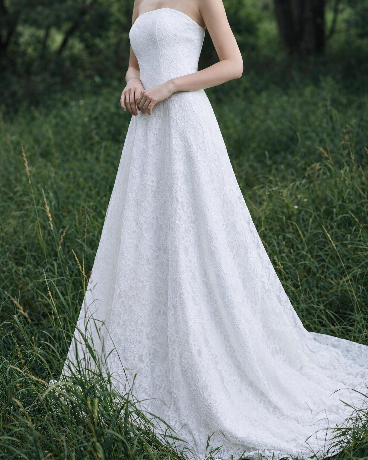Strapless Floral Lace Wedding Dress