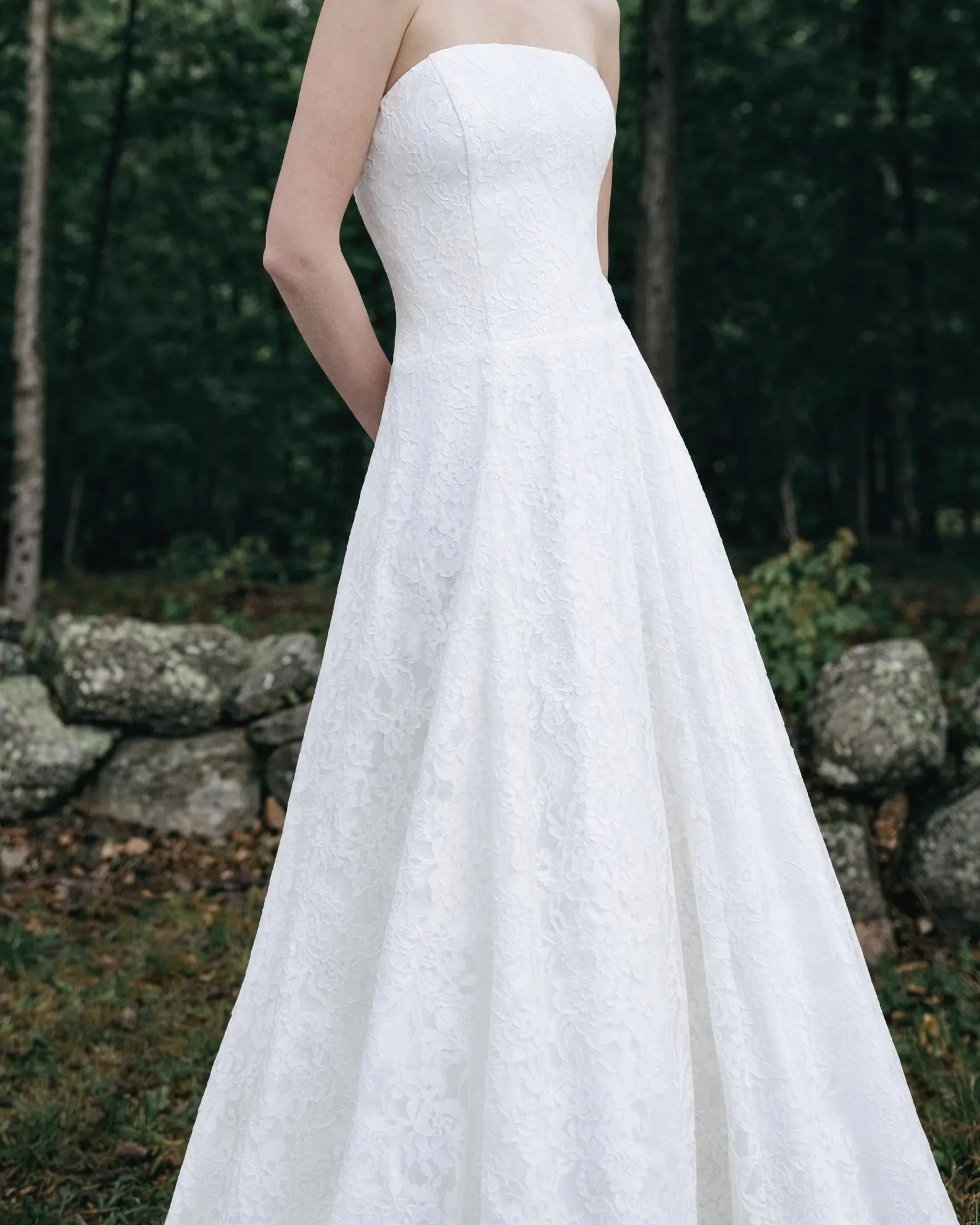 Strapless Floral Lace Wedding Dress