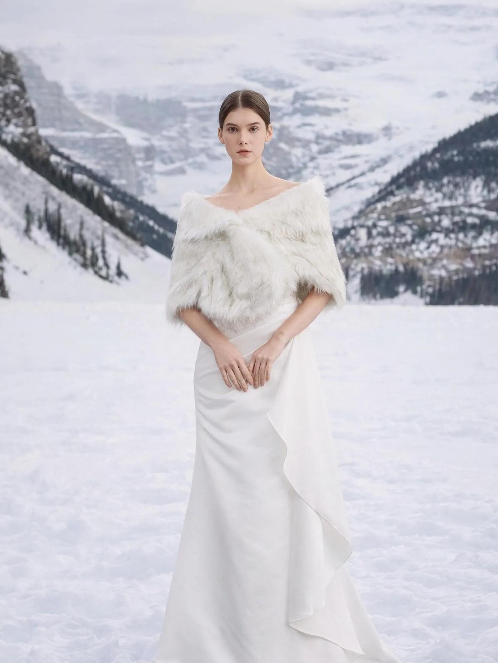White Faux Fur Bridal Stole
