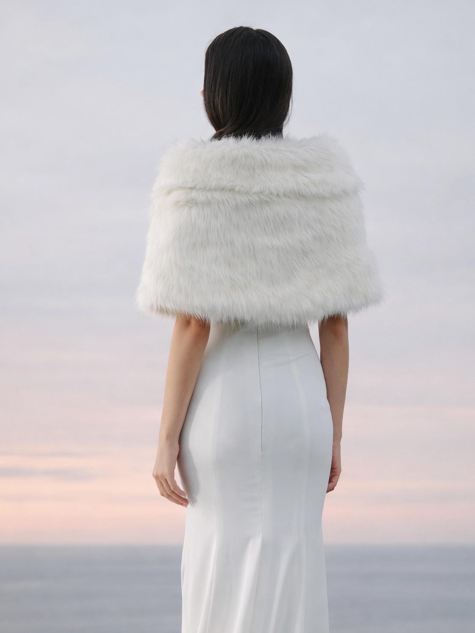 White Faux Fur Bridal Stole