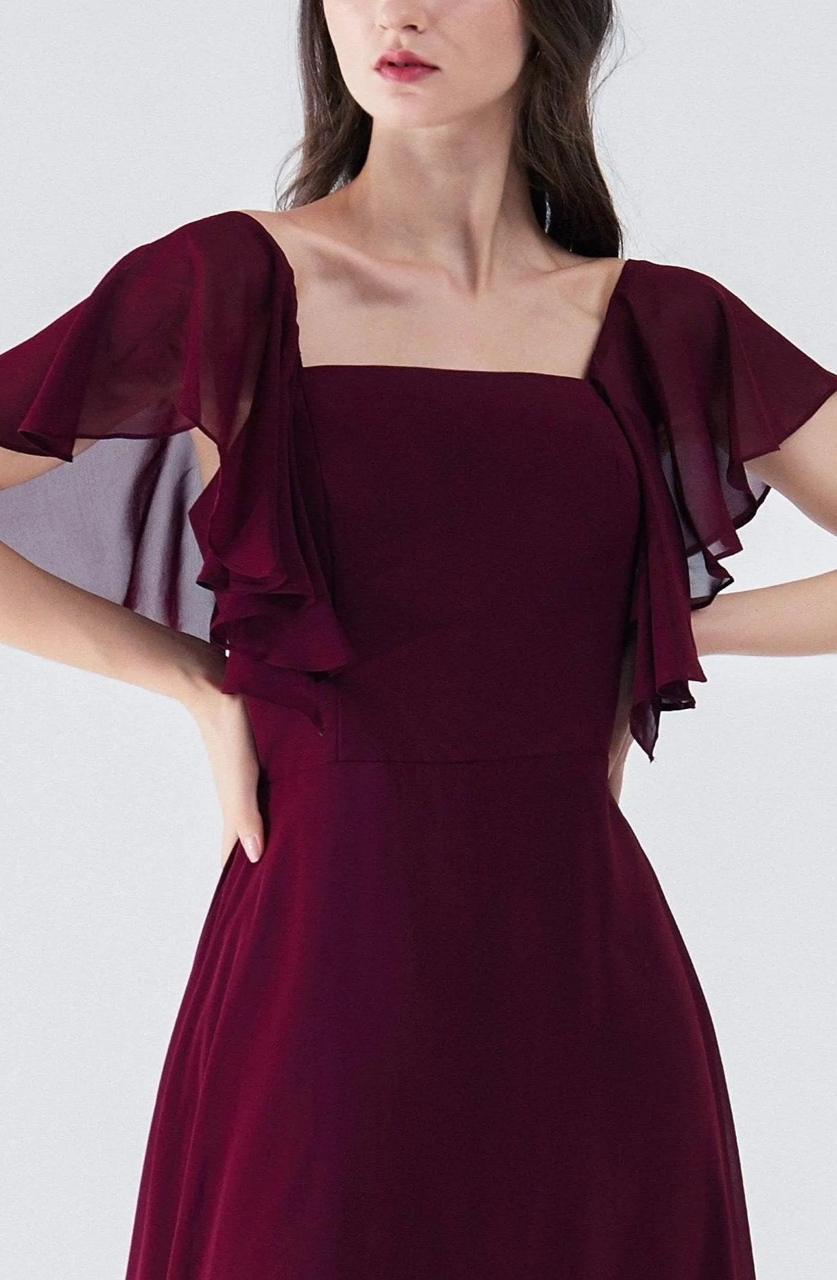 Chiffon Dress with Flowing Flutter Sleeves