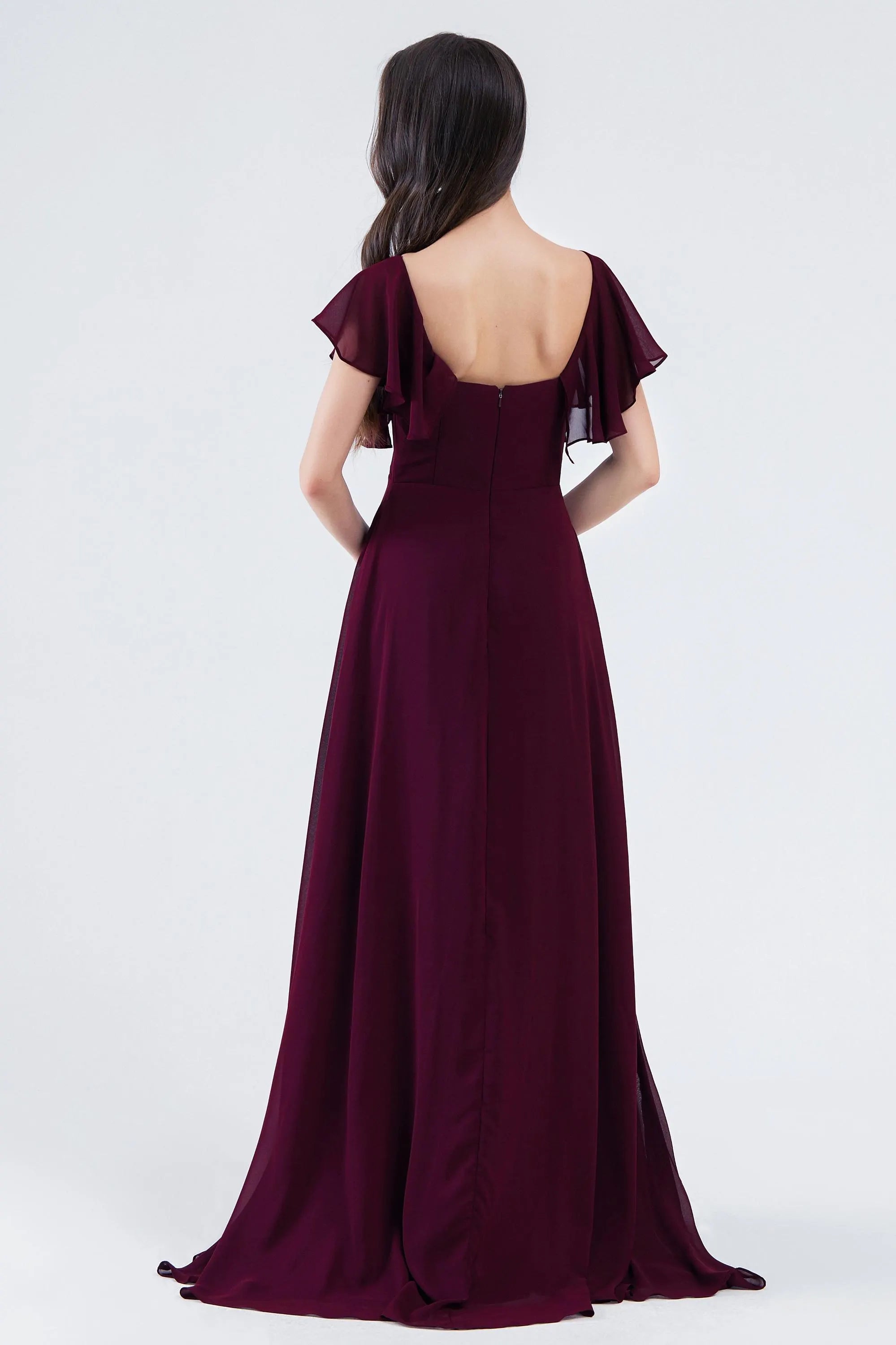 Chiffon Dress with Flowing Flutter Sleeves