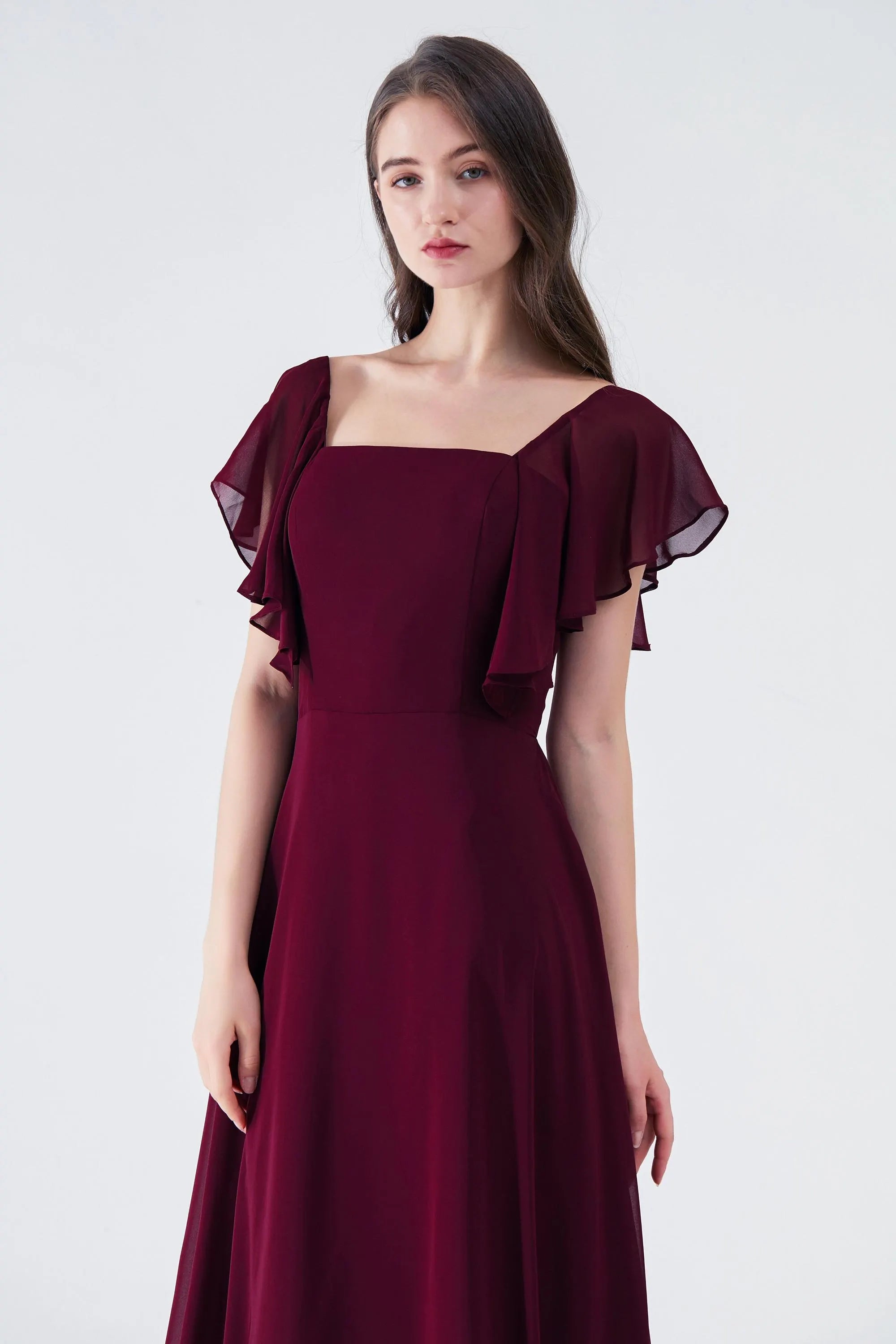Chiffon Dress with Flowing Flutter Sleeves