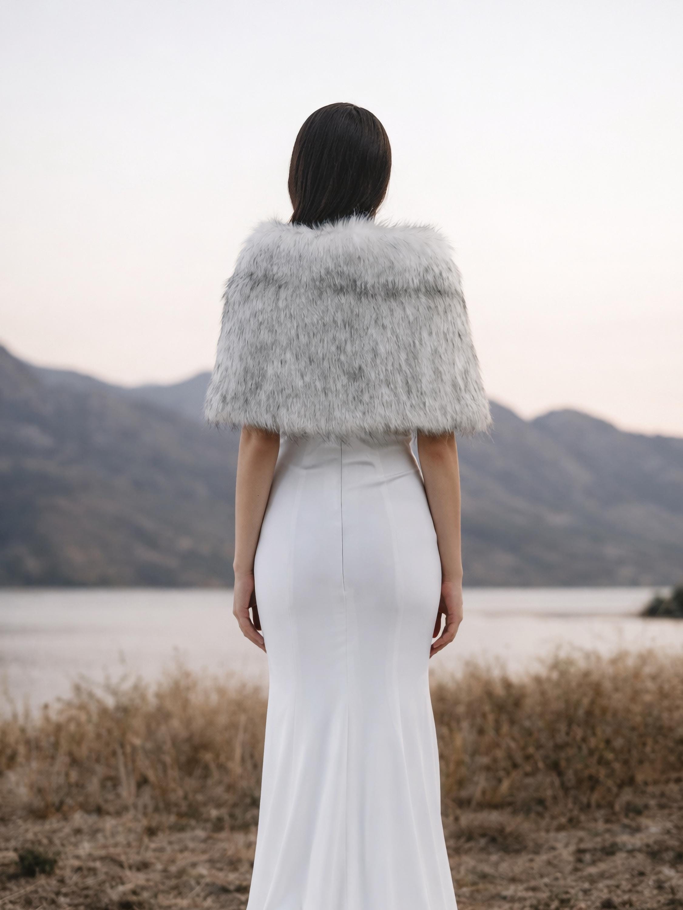 White Faux Fur Bridal Stole