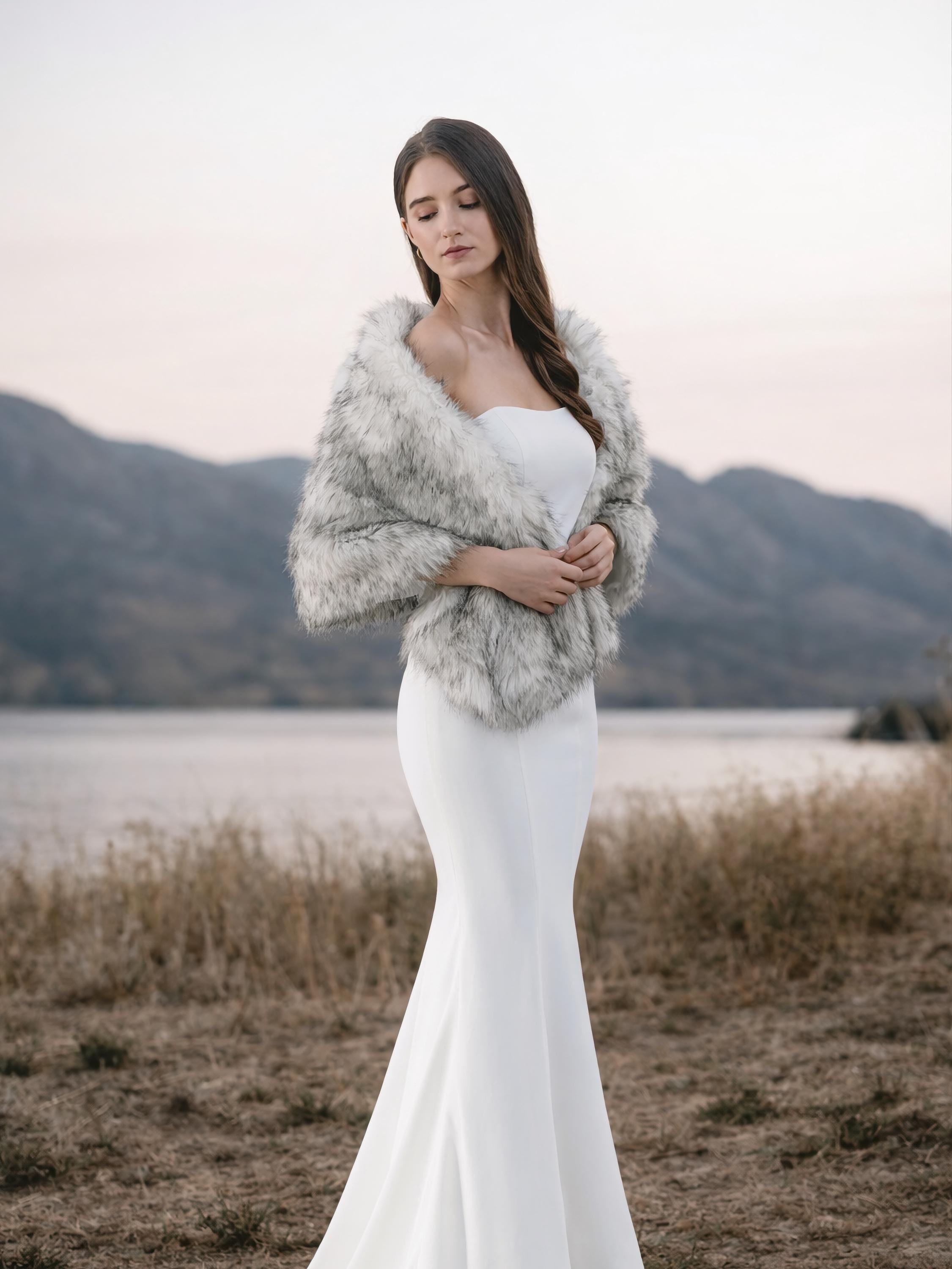 White Faux Fur Bridal Stole