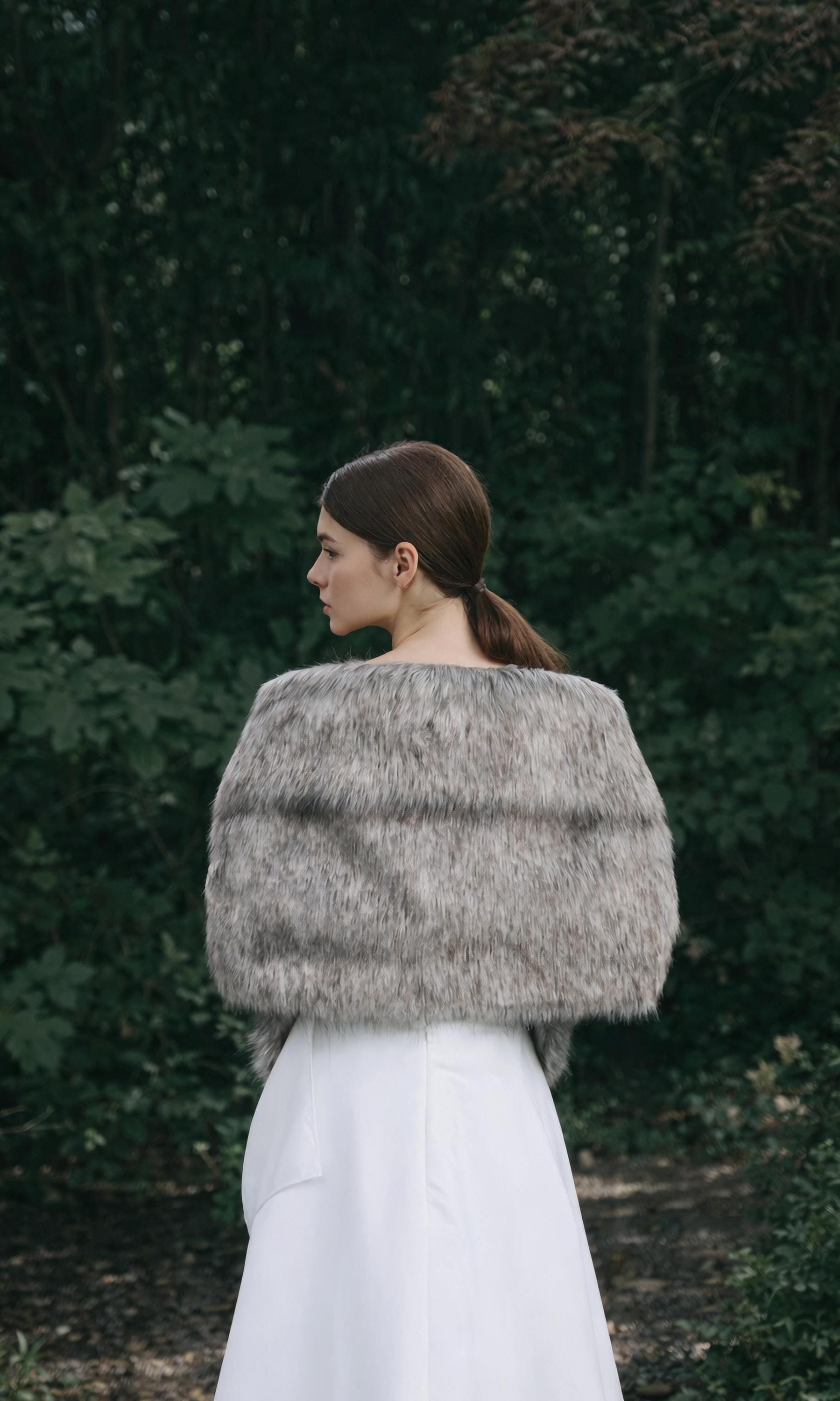 Silver Gray Faux Fur Wedding Wrap