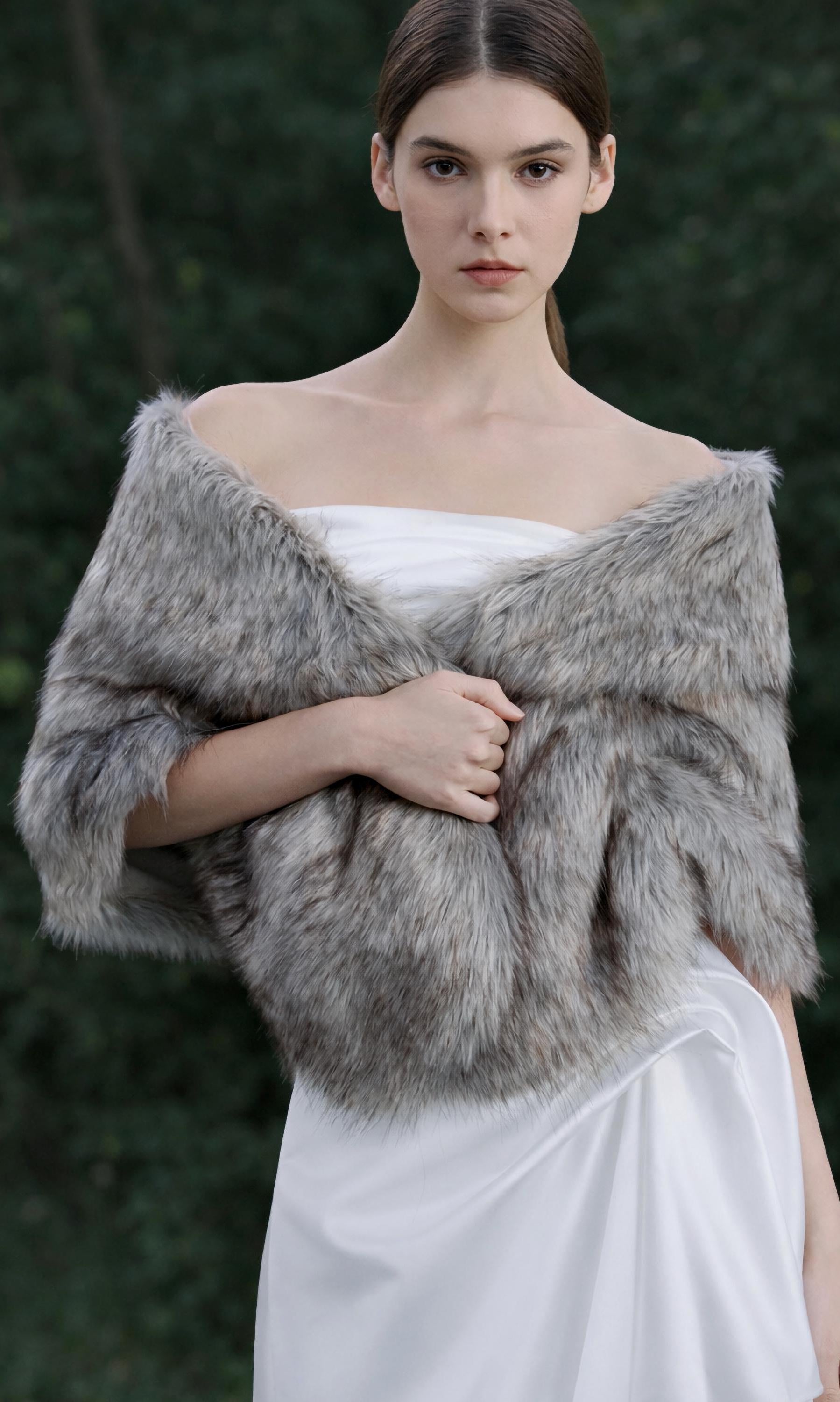 Silver Gray Faux Fur Wedding Wrap