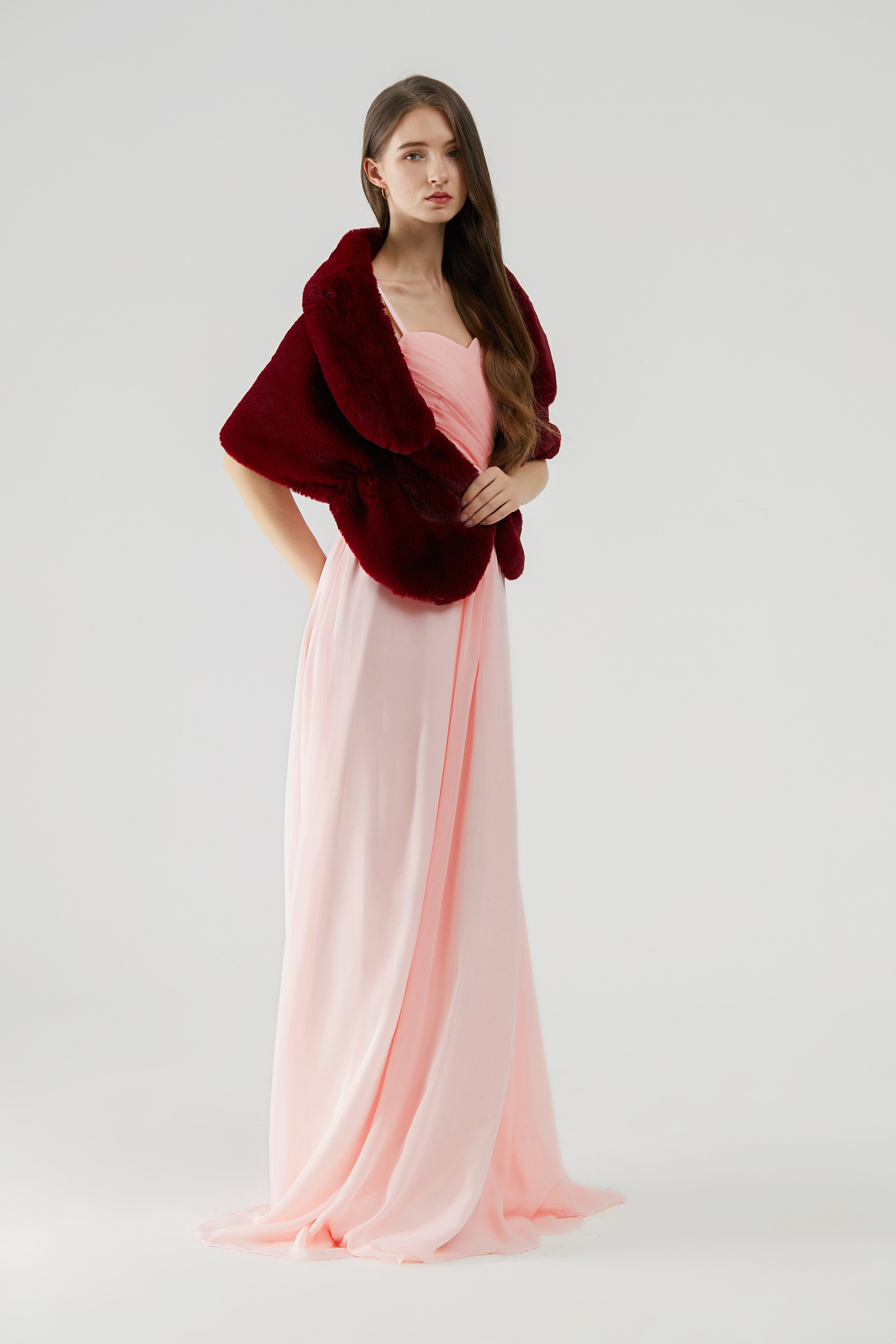 Burgundy Faux Fur Bridal Shawl