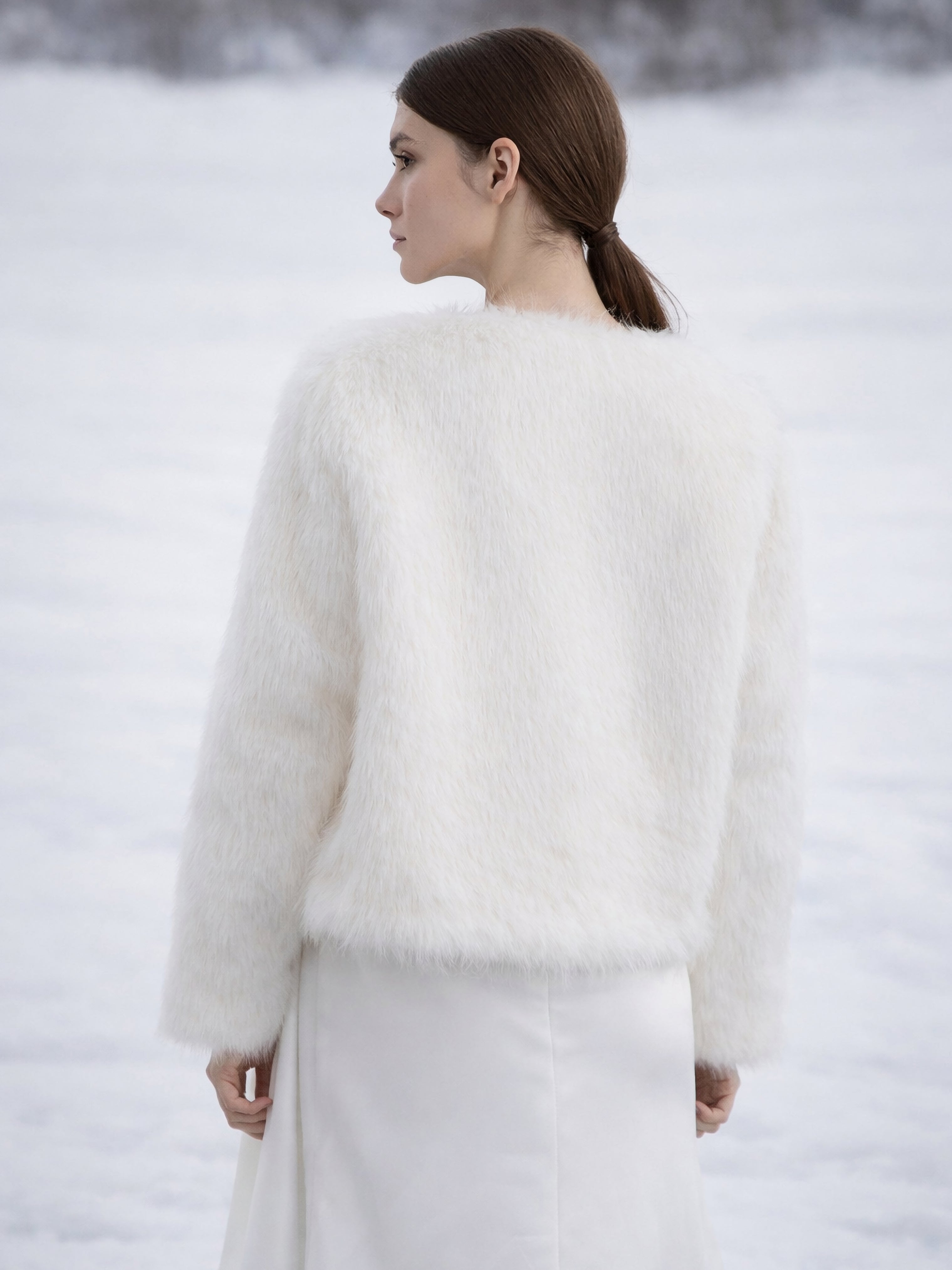 White Faux Fur Long Sleeves Jacket