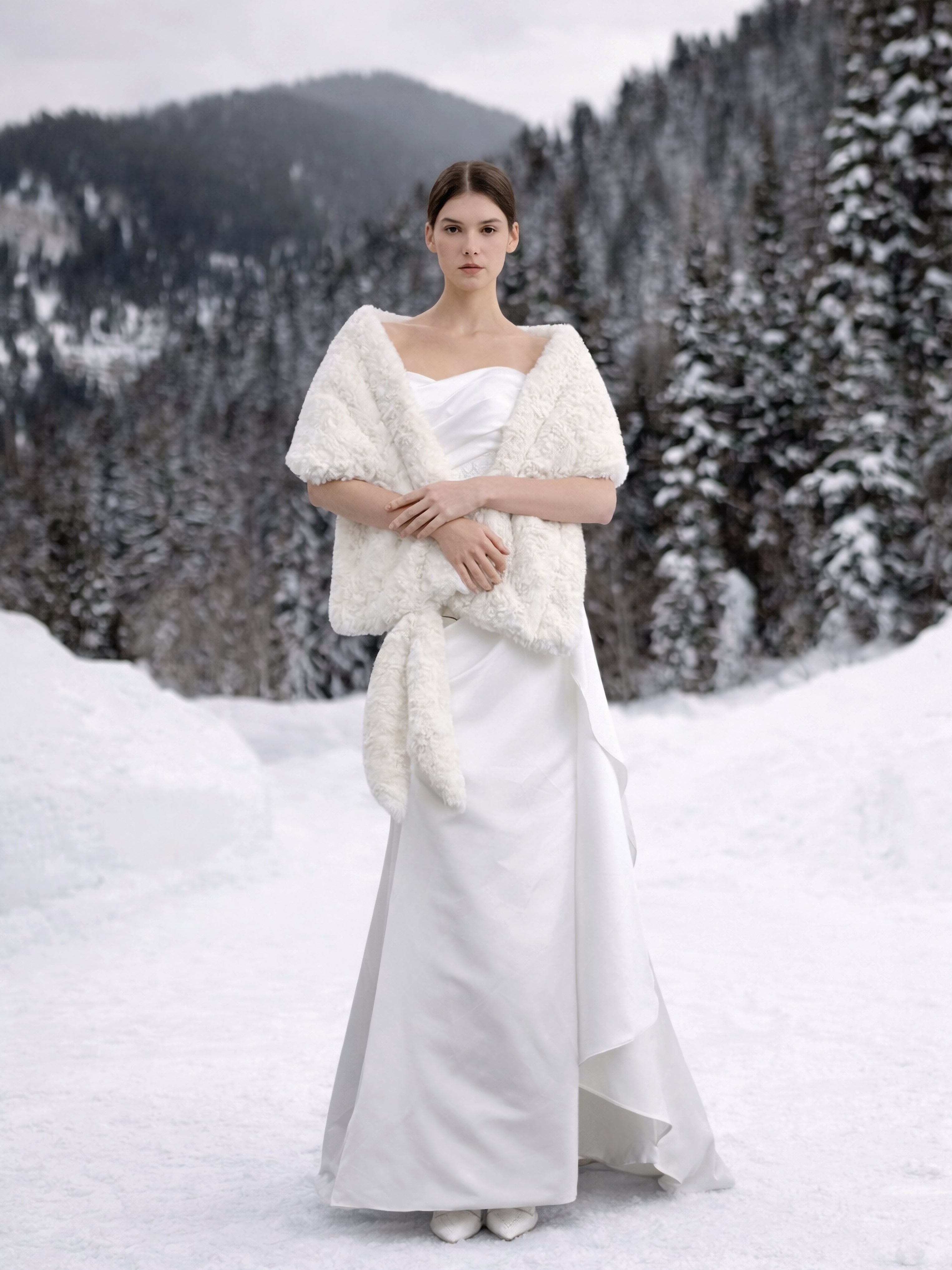White Faux Fur Bridal Shawl