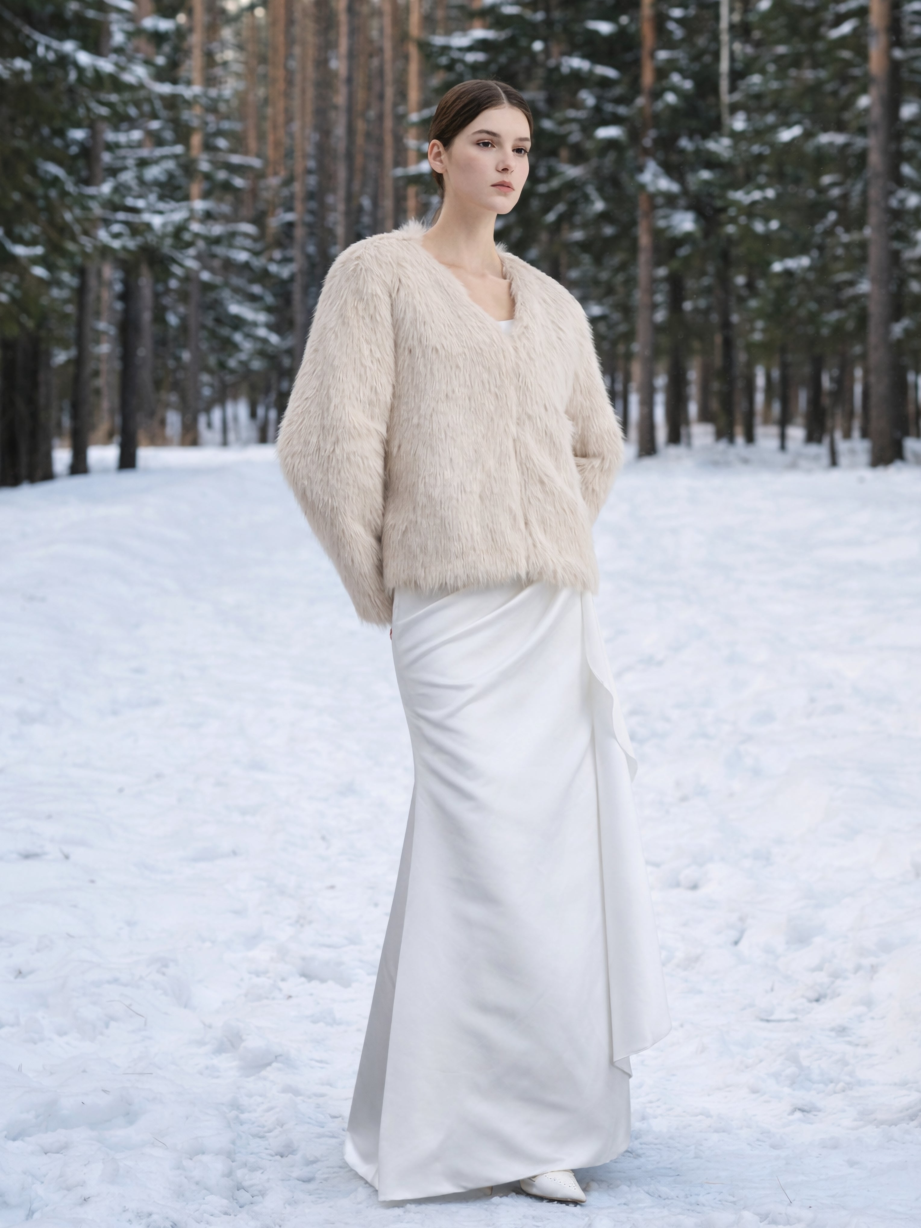 Bridal Blush Faux Fur Jacket with Long Sleeves