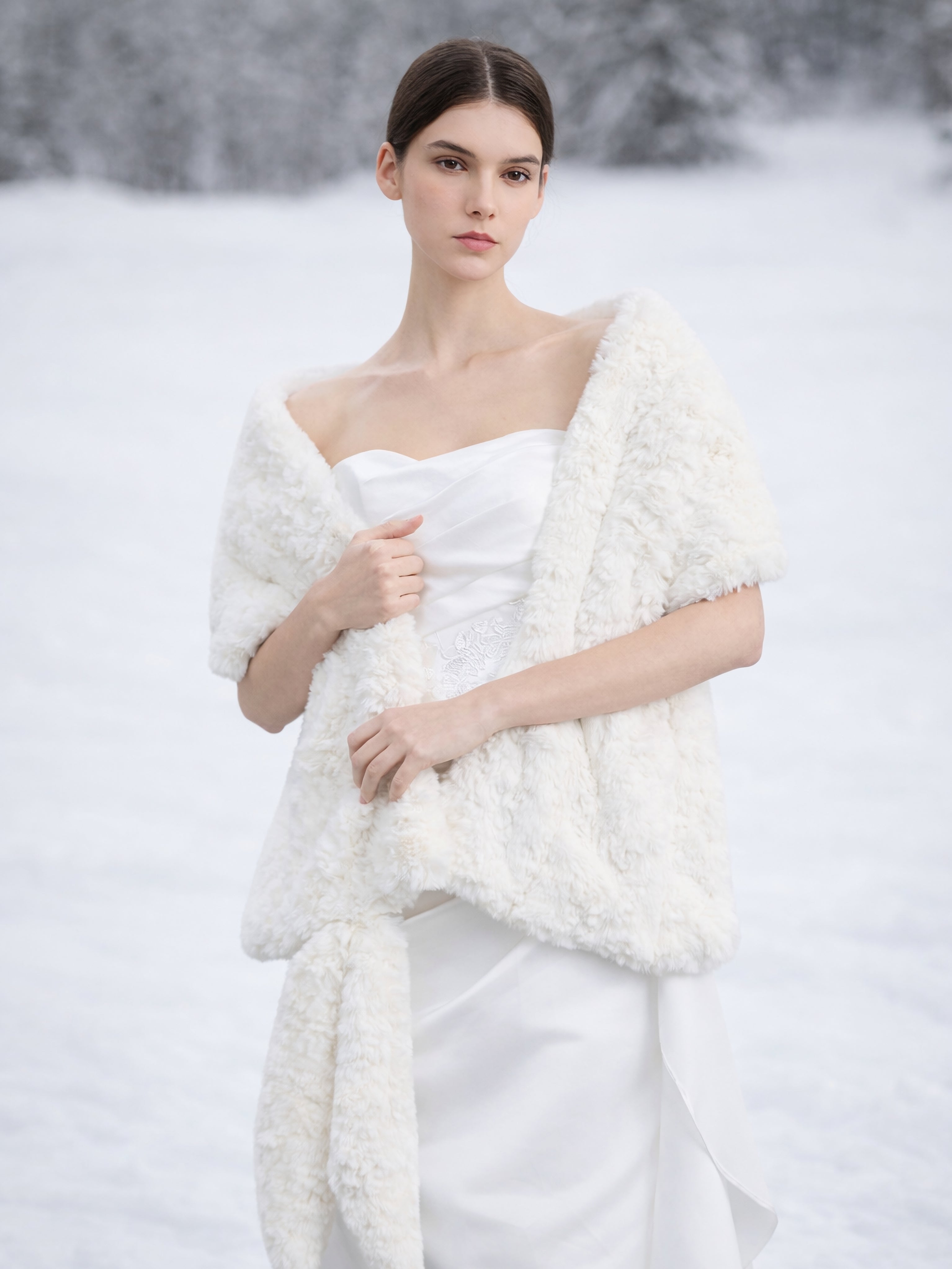 White Faux Fur Bridal Shawl