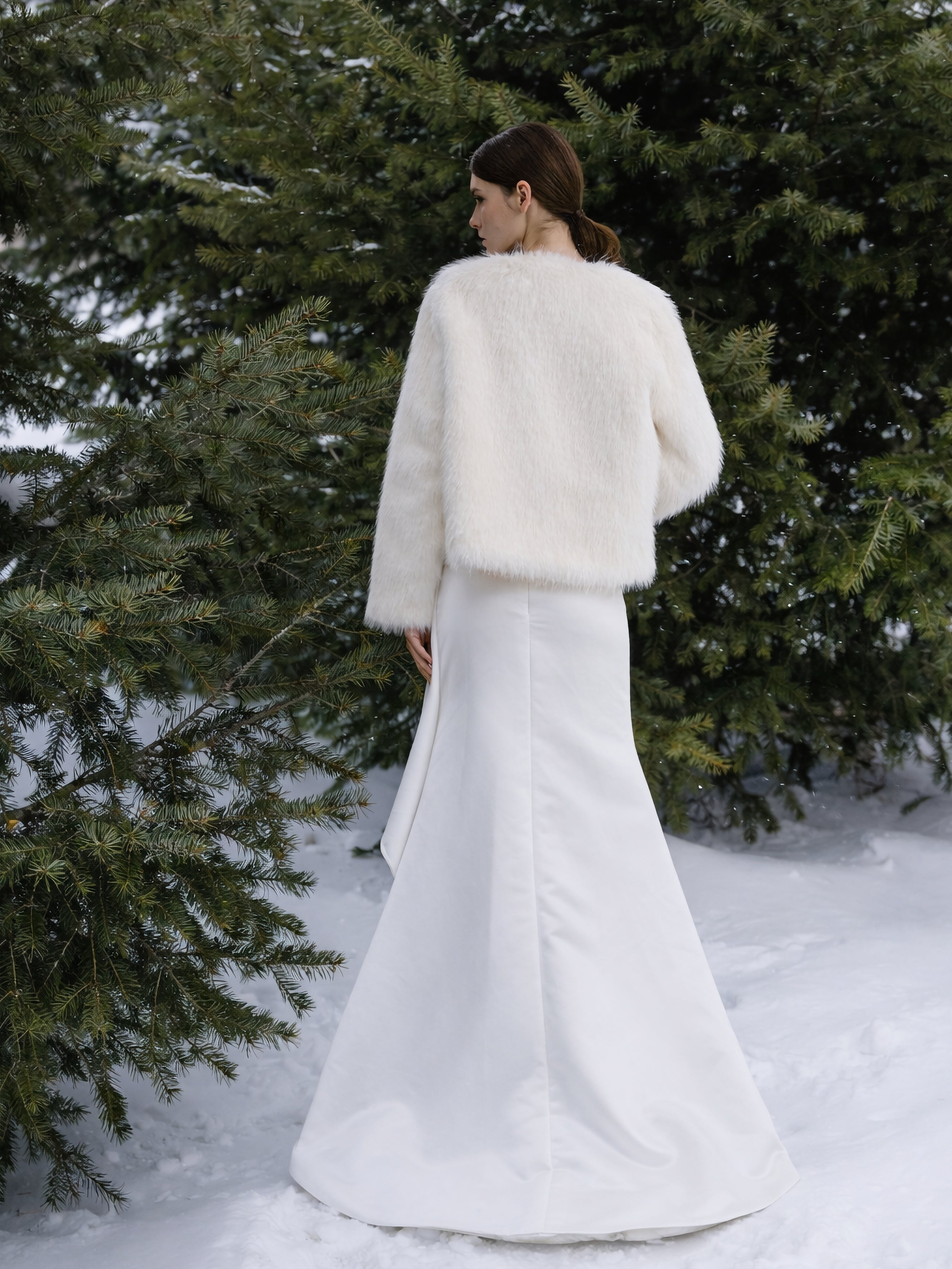 White Faux Fur Long Sleeves Jacket