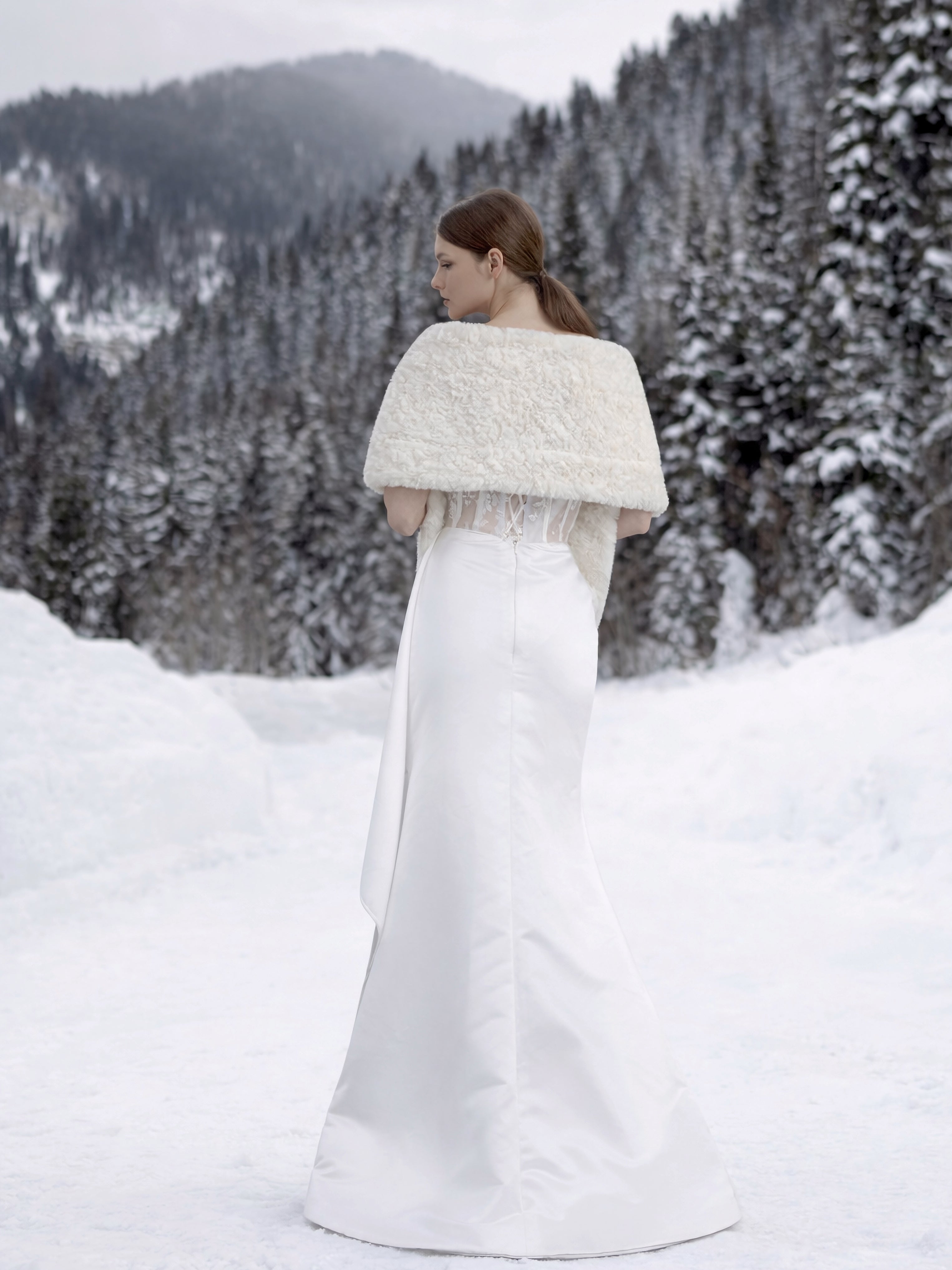 White Faux Fur Bridal Shawl