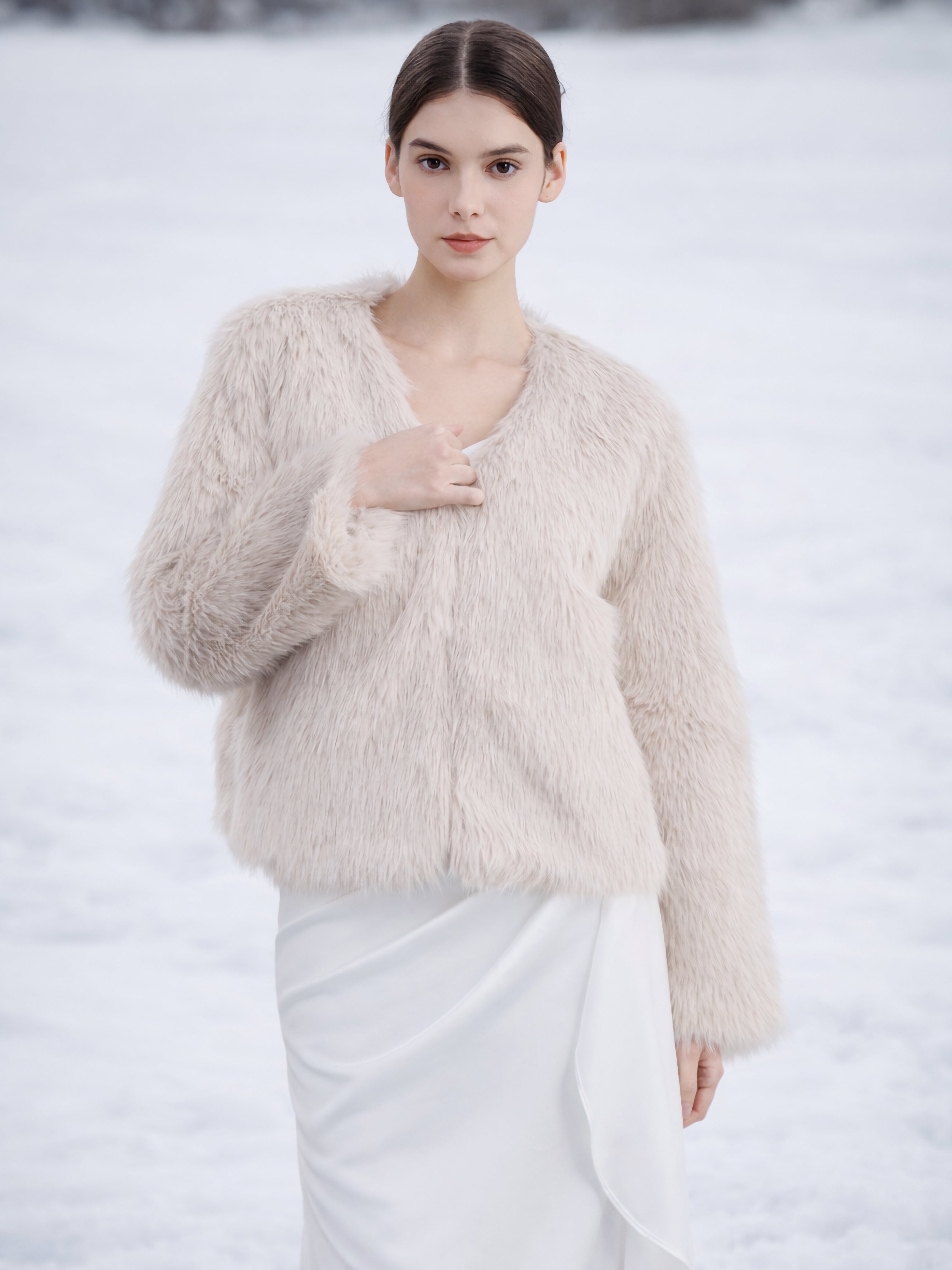 Bridal Blush Faux Fur Jacket with Long Sleeves
