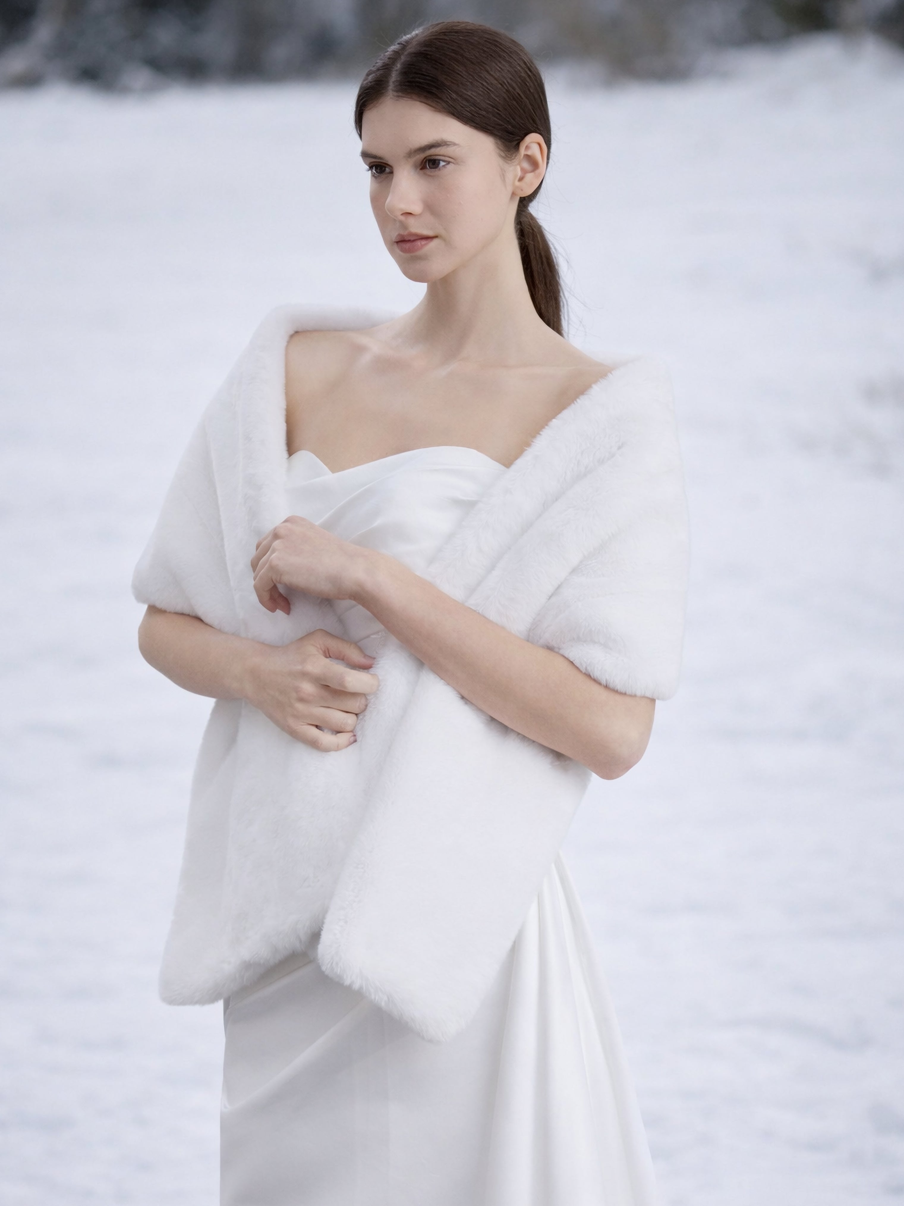White Faux Fur Bridal Shawl