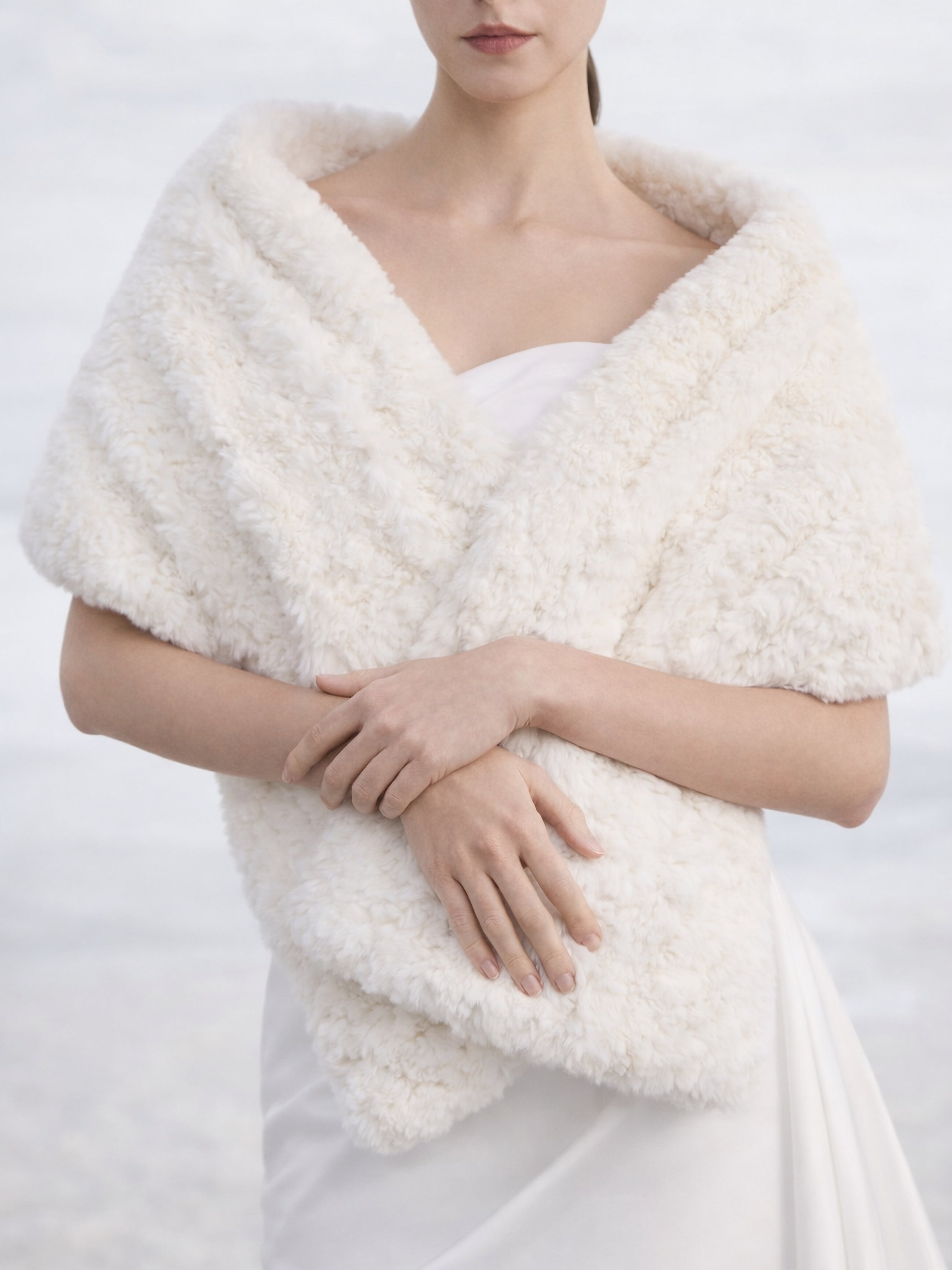 White Faux Fur Bridal Shawl
