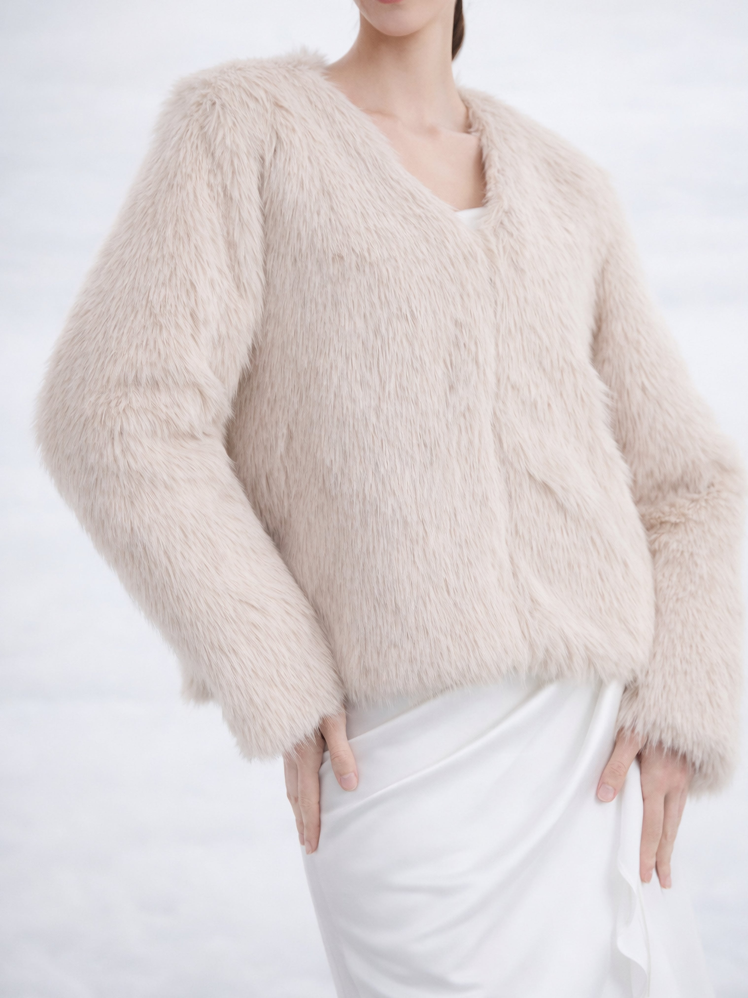 Bridal Blush Faux Fur Jacket with Long Sleeves