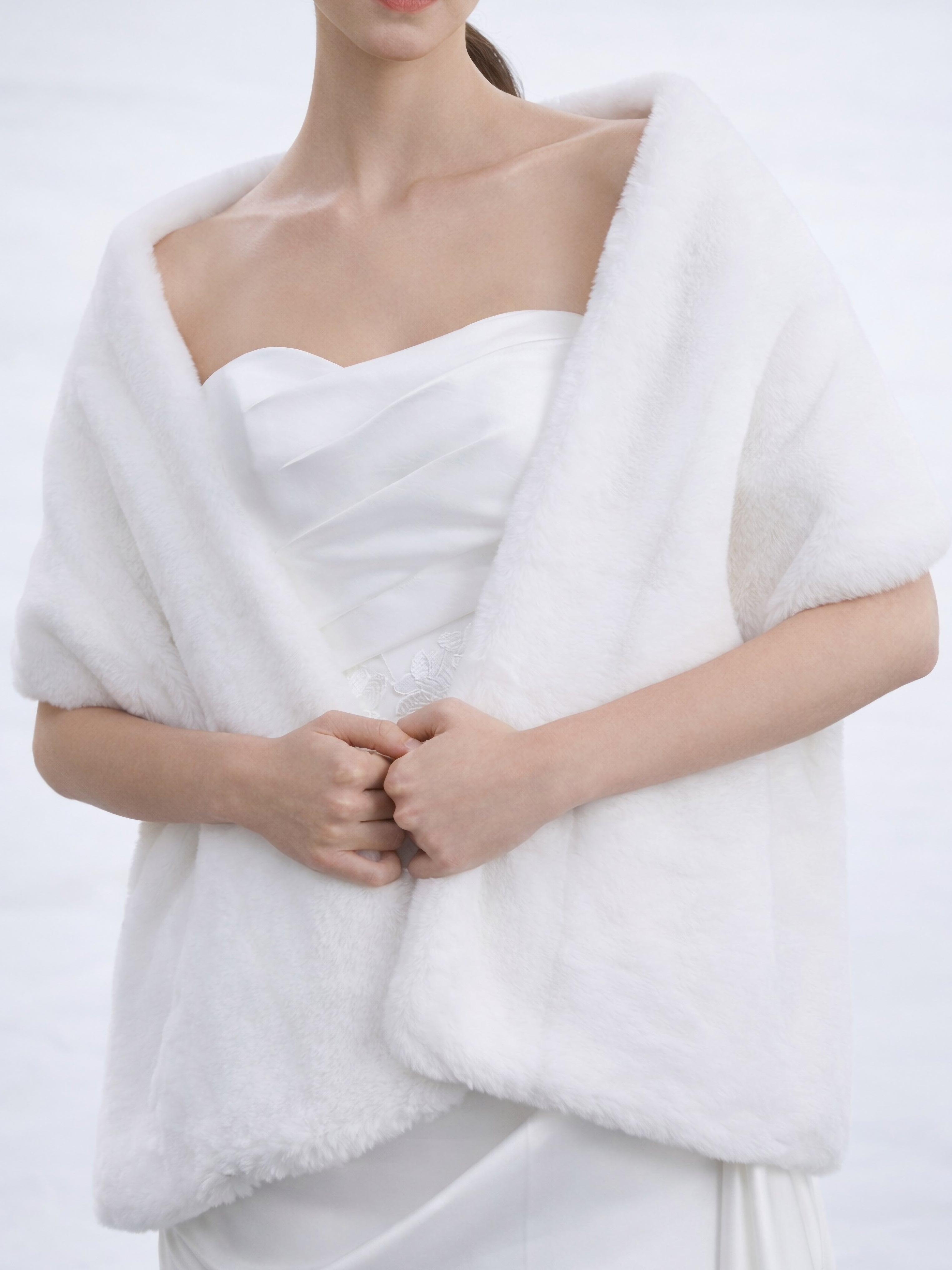 White Faux Fur Bridal Shawl