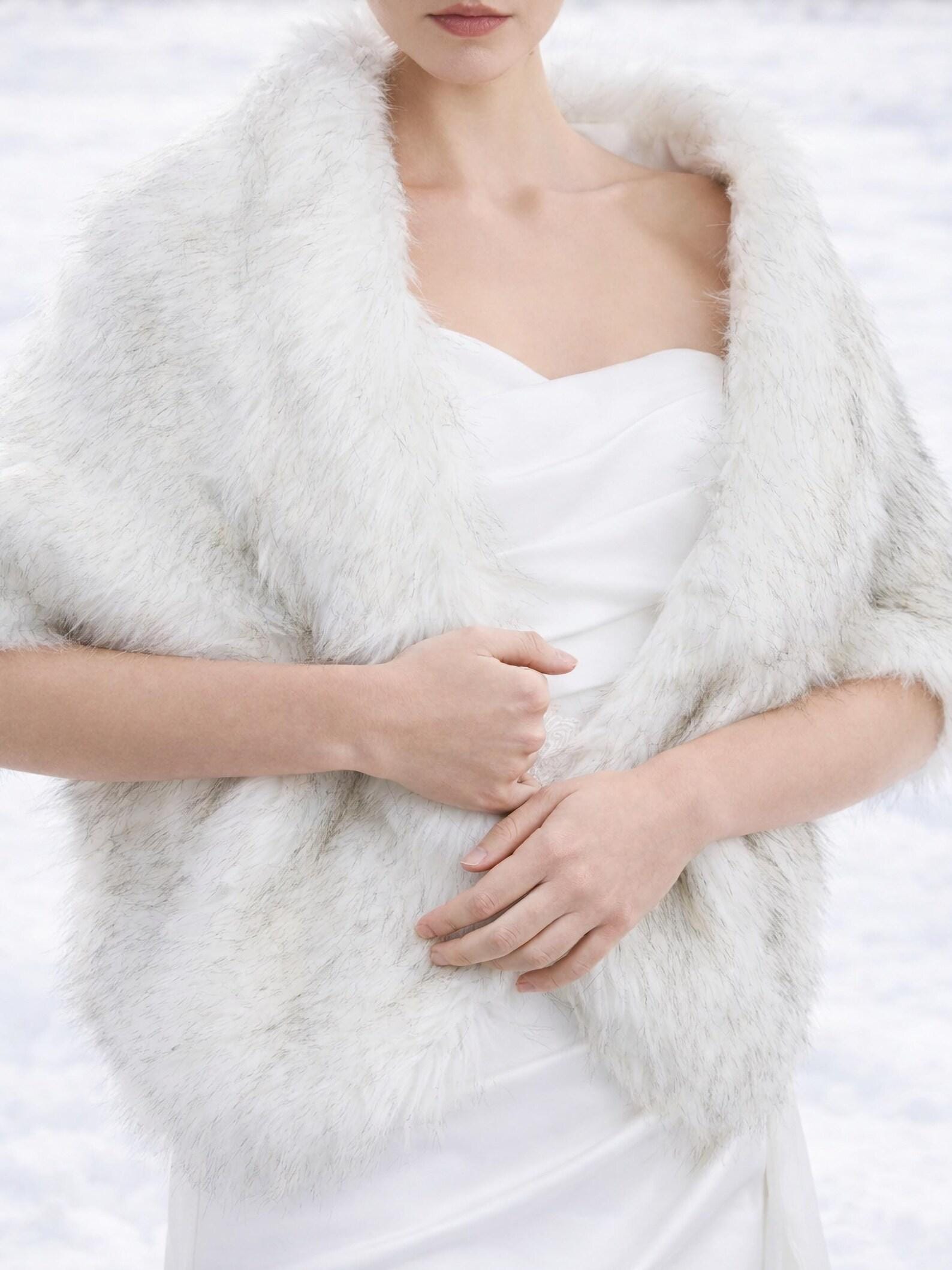 White Faux Fur Bridal Stole