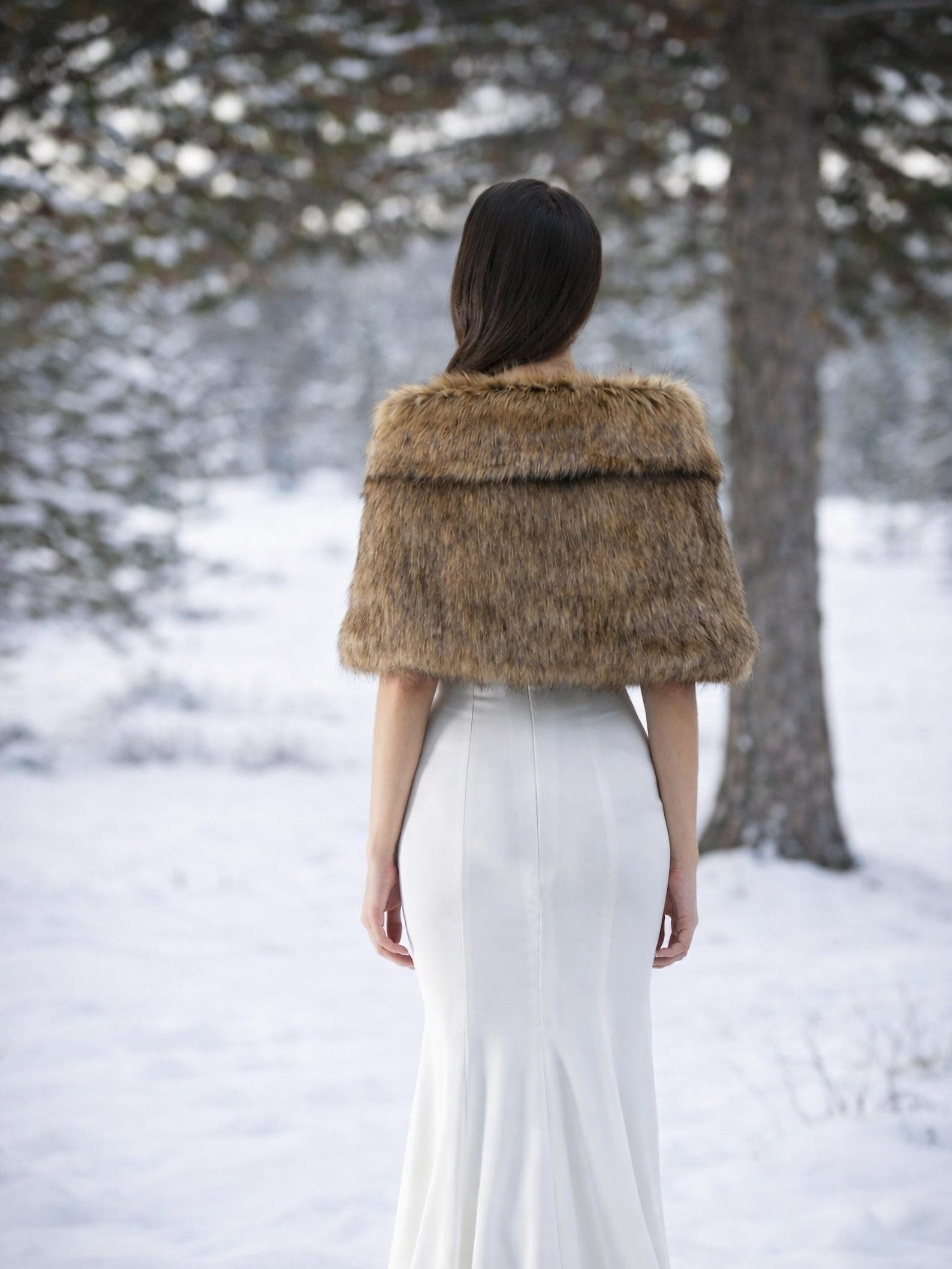 Brown Faux Fur Bridal Shawl
