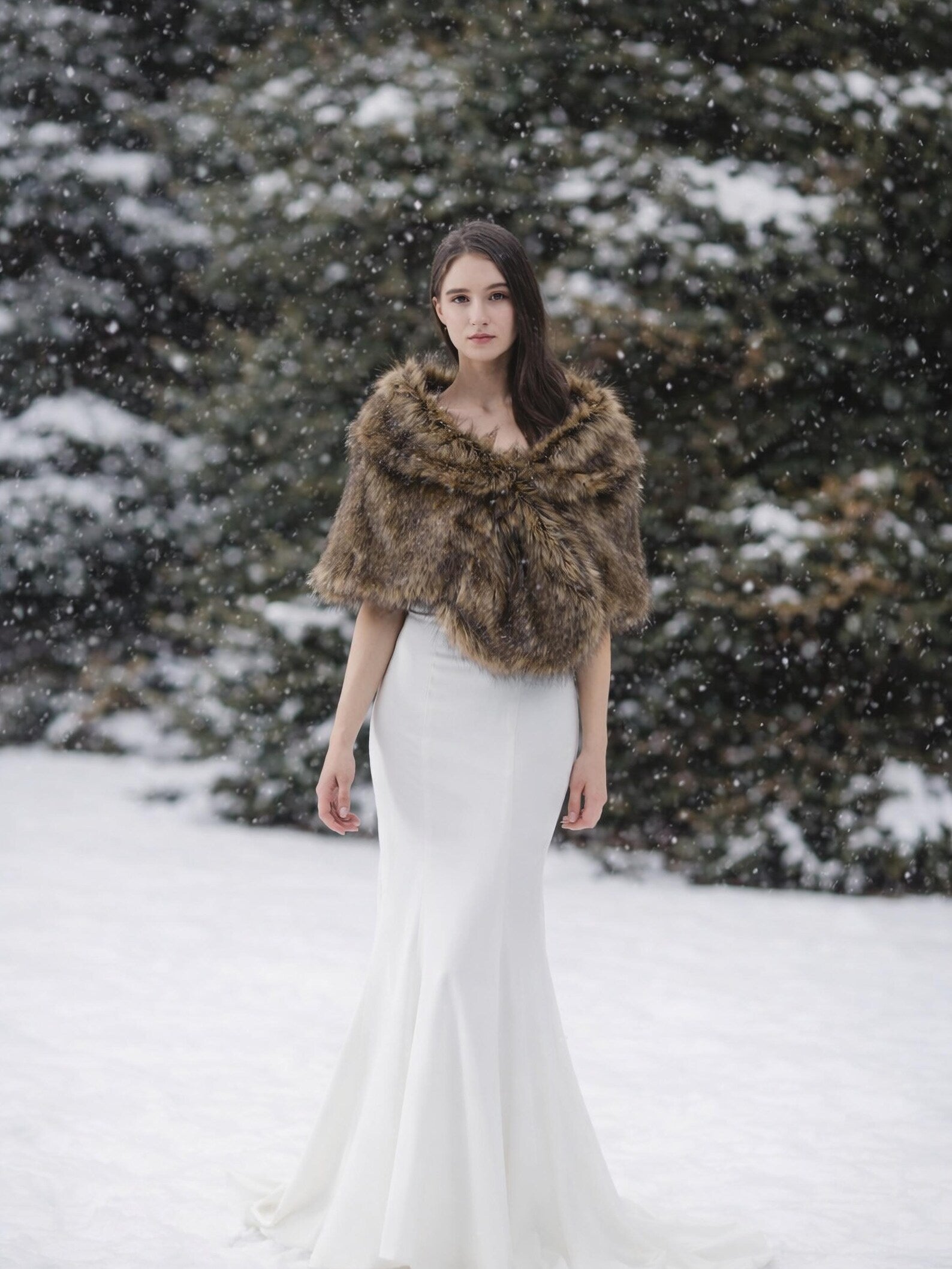Brown Faux Fur Bridal Shawl