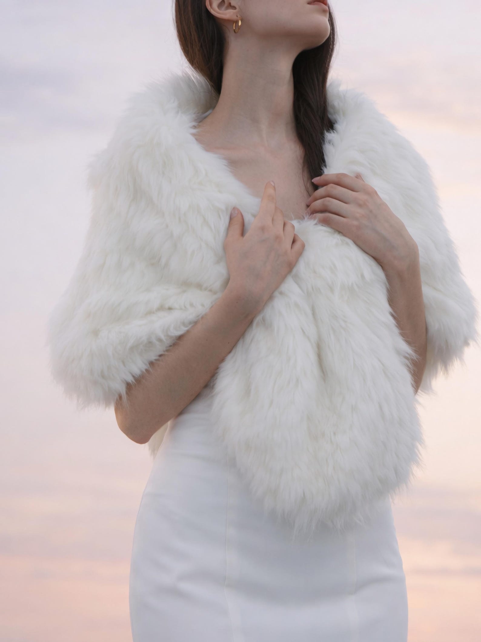 White Faux Fur Bridal Stole