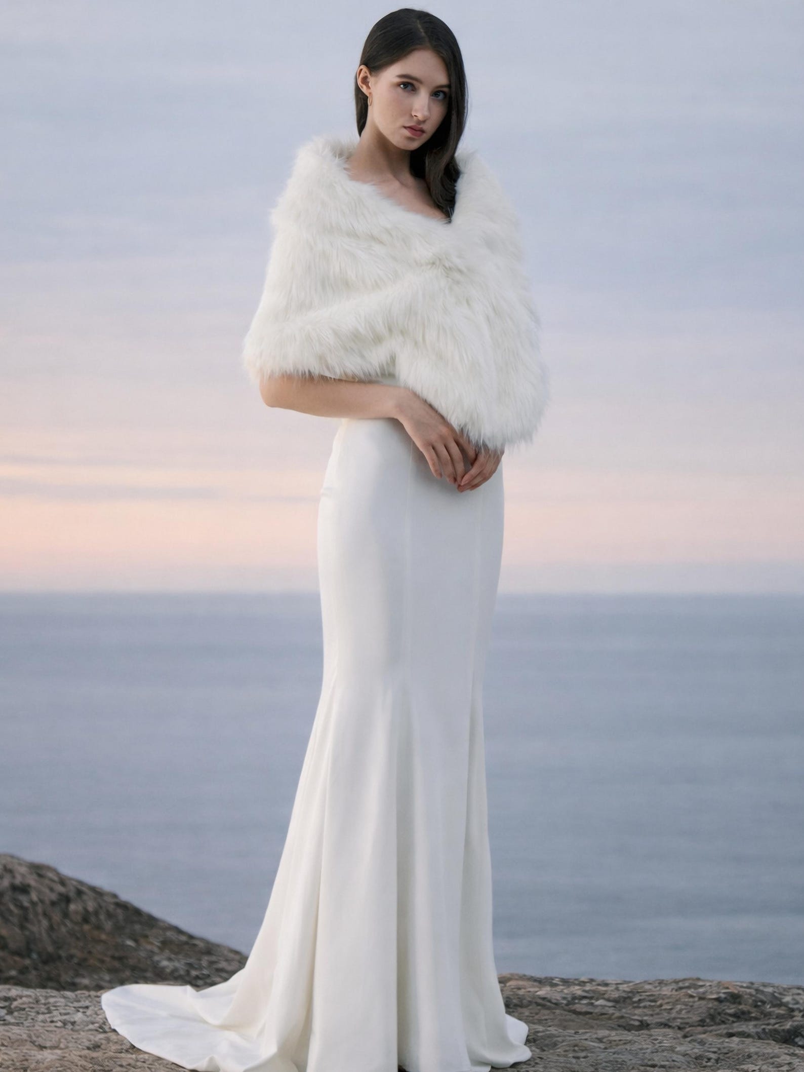 White Faux Fur Bridal Stole