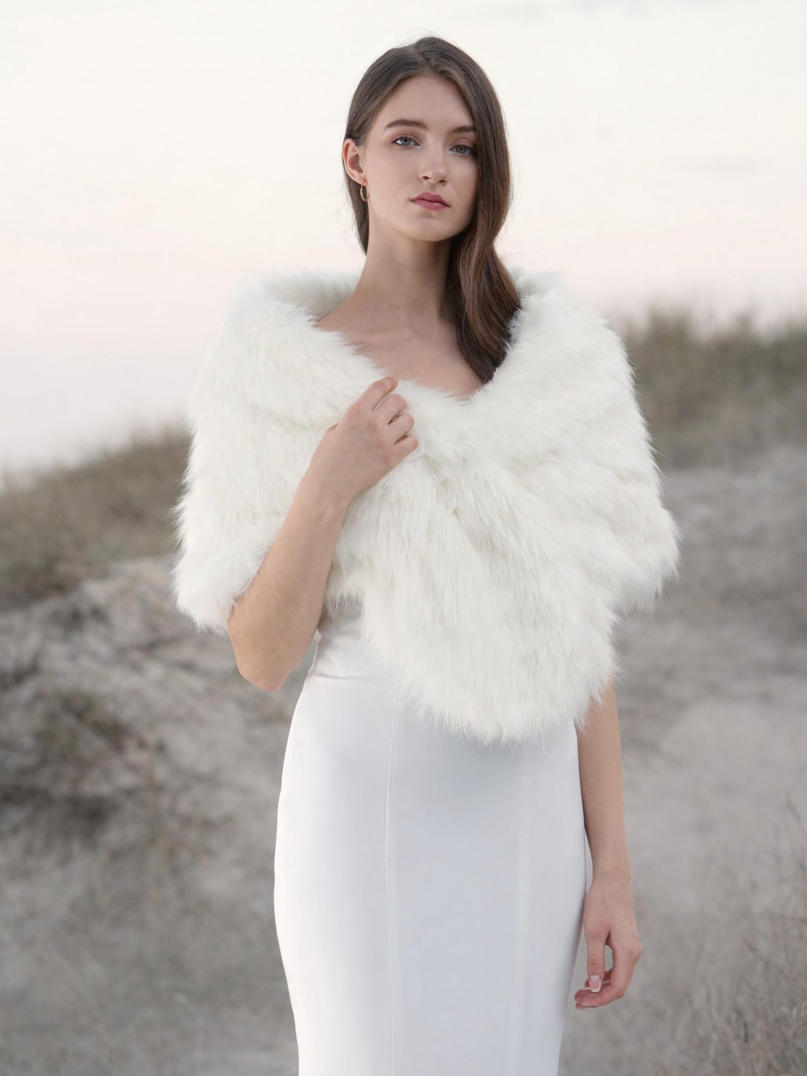 White Faux Fur Bridal Stole