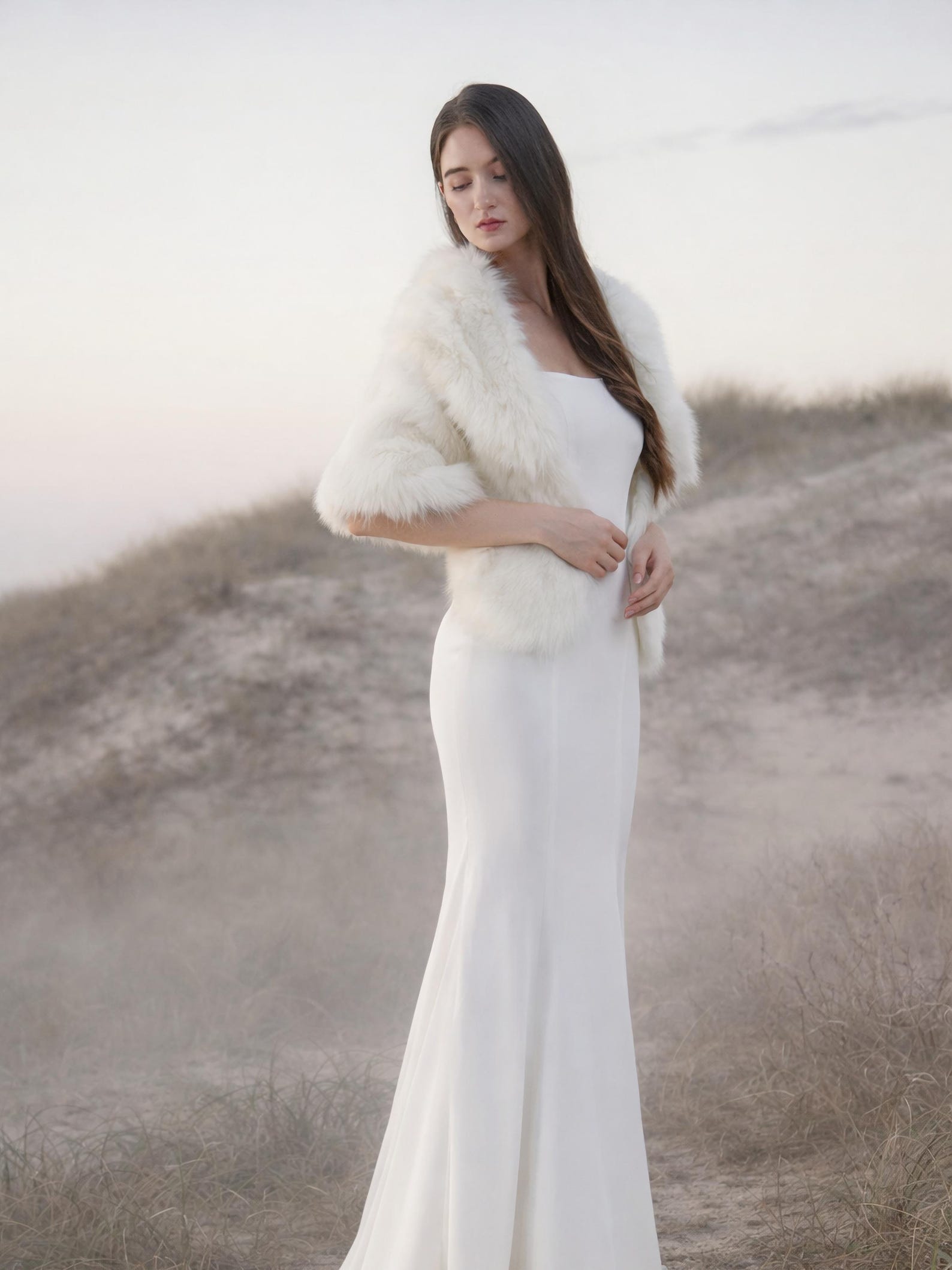 White Faux Fur Bridal Stole