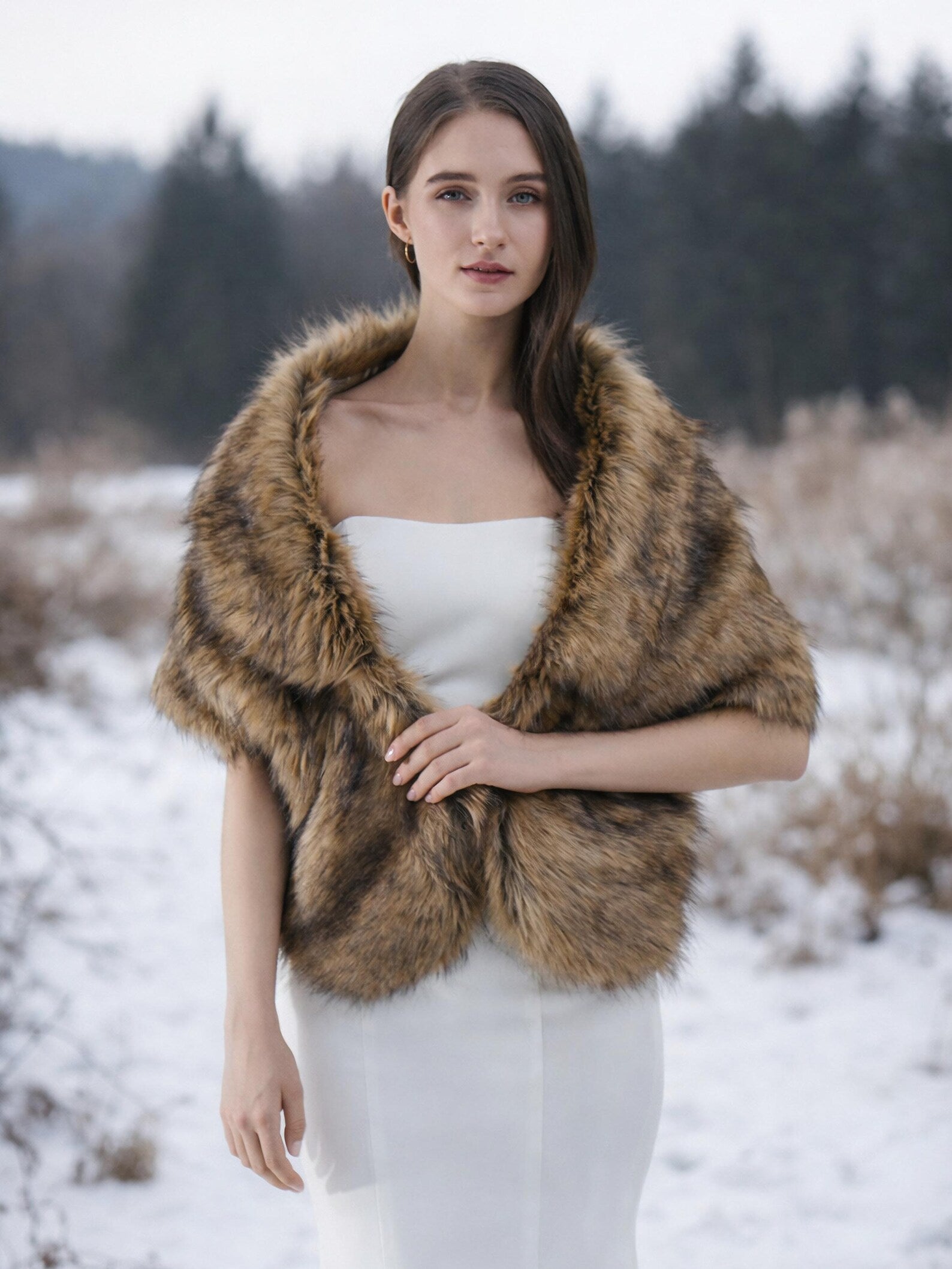 Brown Faux Fur Bridal Shawl