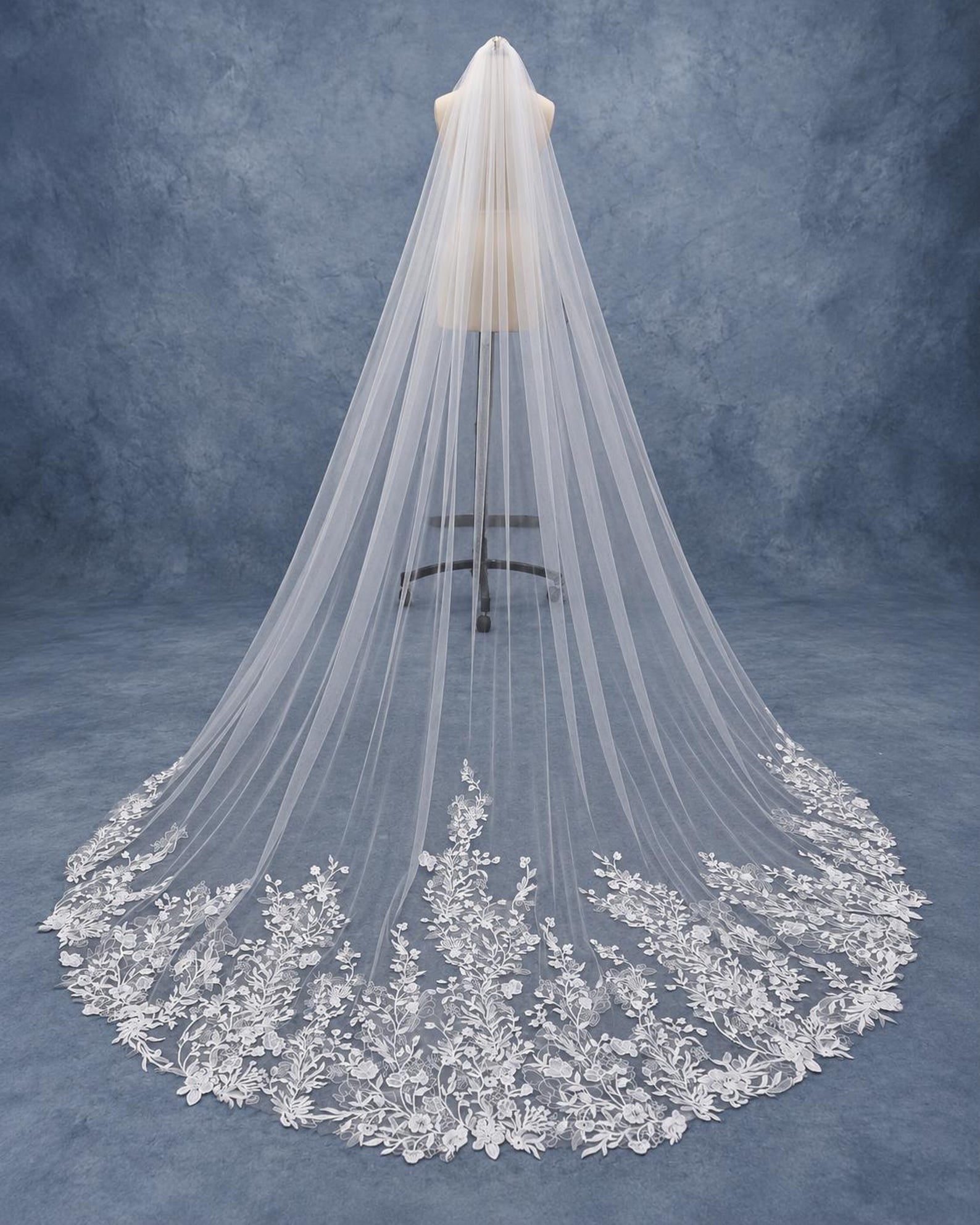 Floral Lace Appliqué Edge Wedding Veil