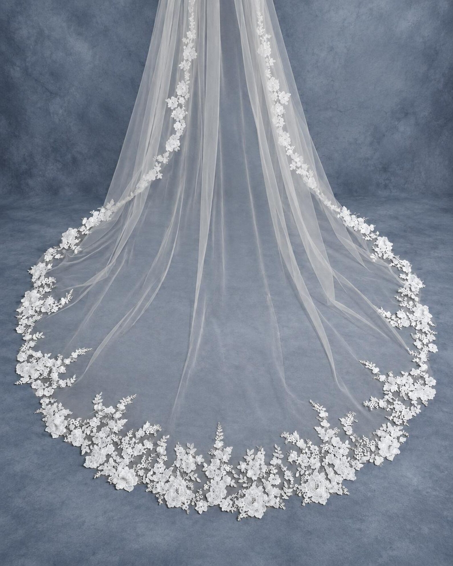 Floral Lace Wedding Veil with Blusher