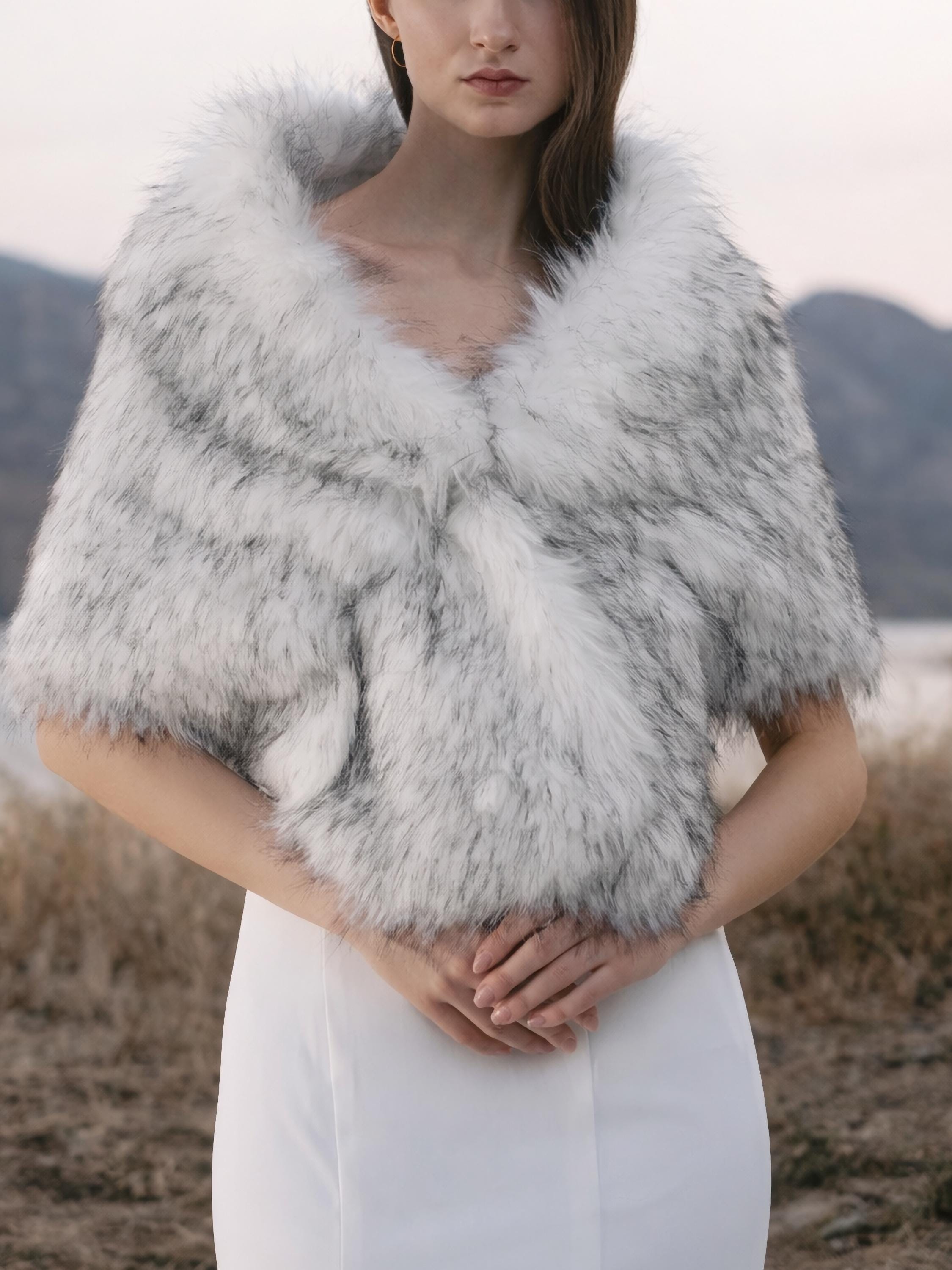 White Faux Fur Bridal Stole