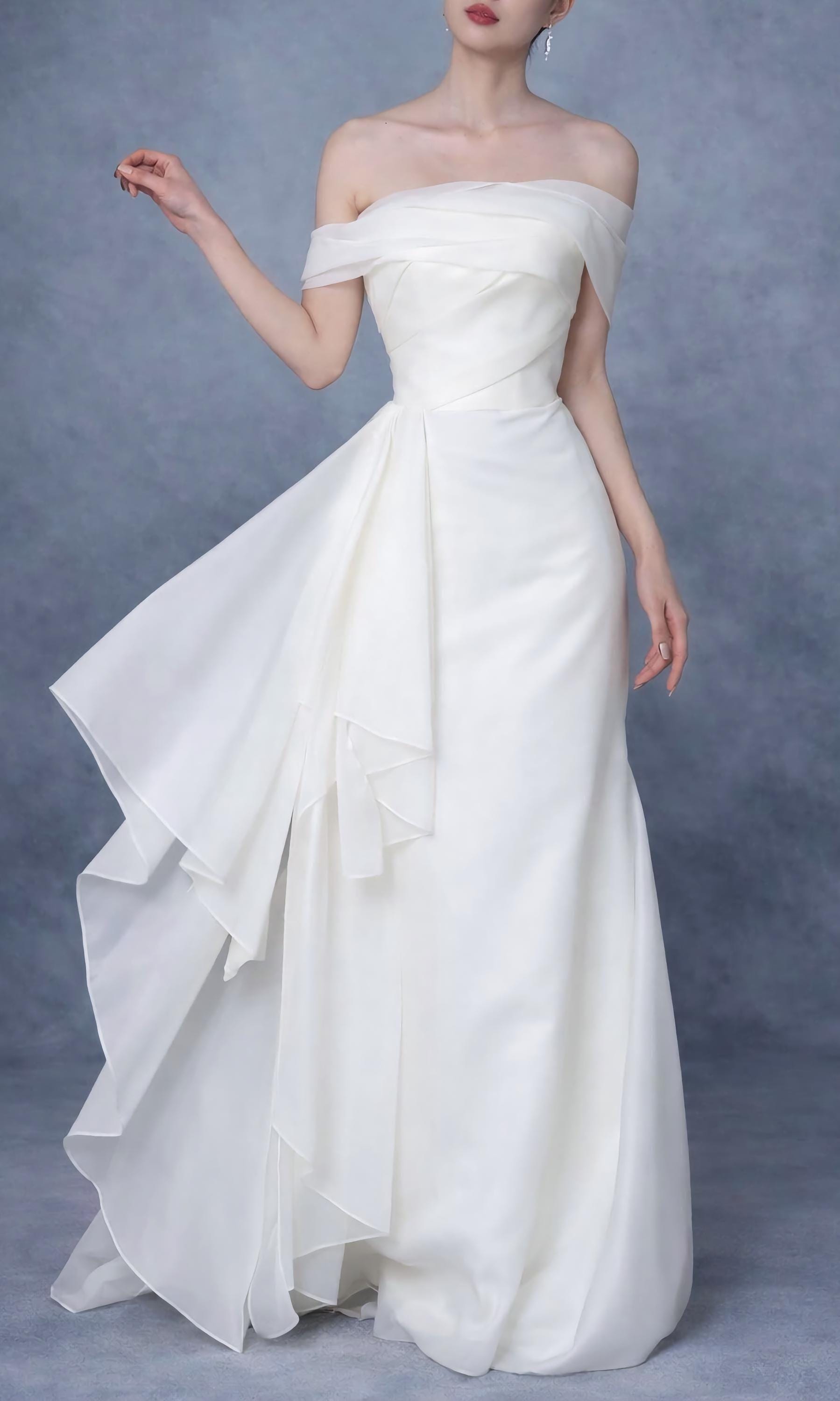 Organza Off Shoulder Elopement Dress