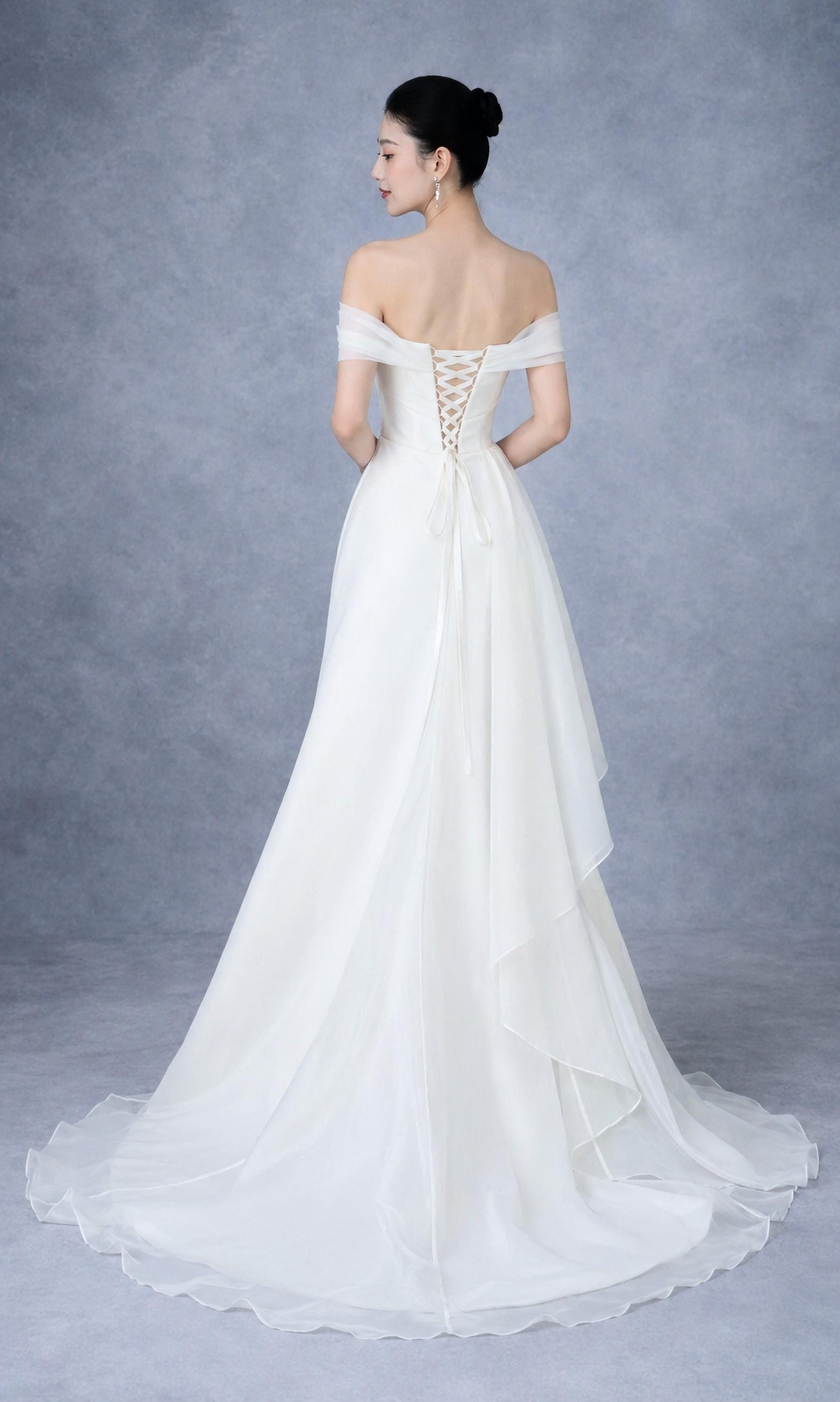 Organza Off Shoulder Elopement Dress