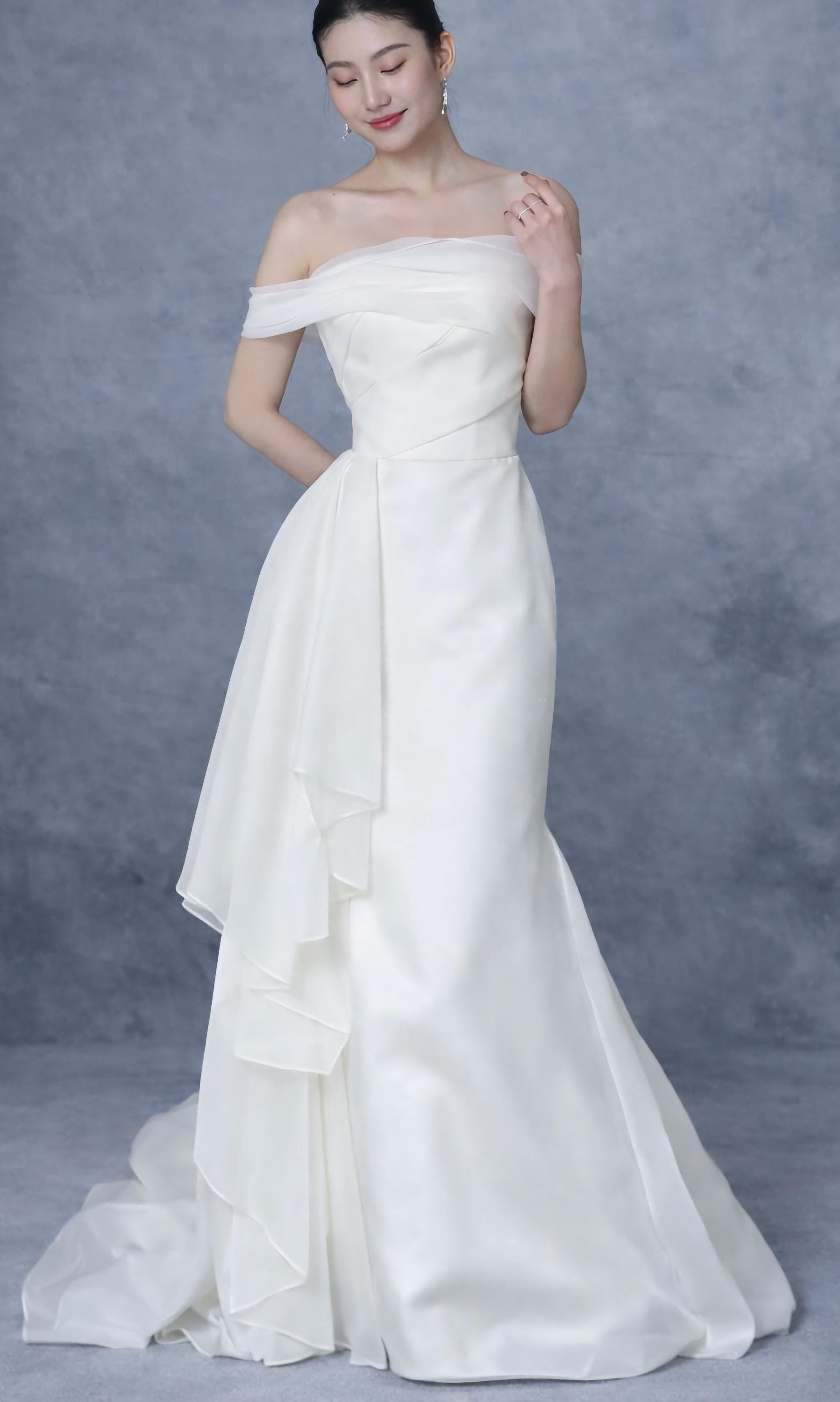 Organza Off Shoulder Elopement Dress
